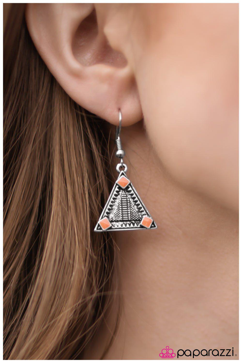 Knights Over Egypt Orange and Silver Earrings - Paparazzi Accessories-CarasShop.com - $5 Jewelry by Cara Jewels
