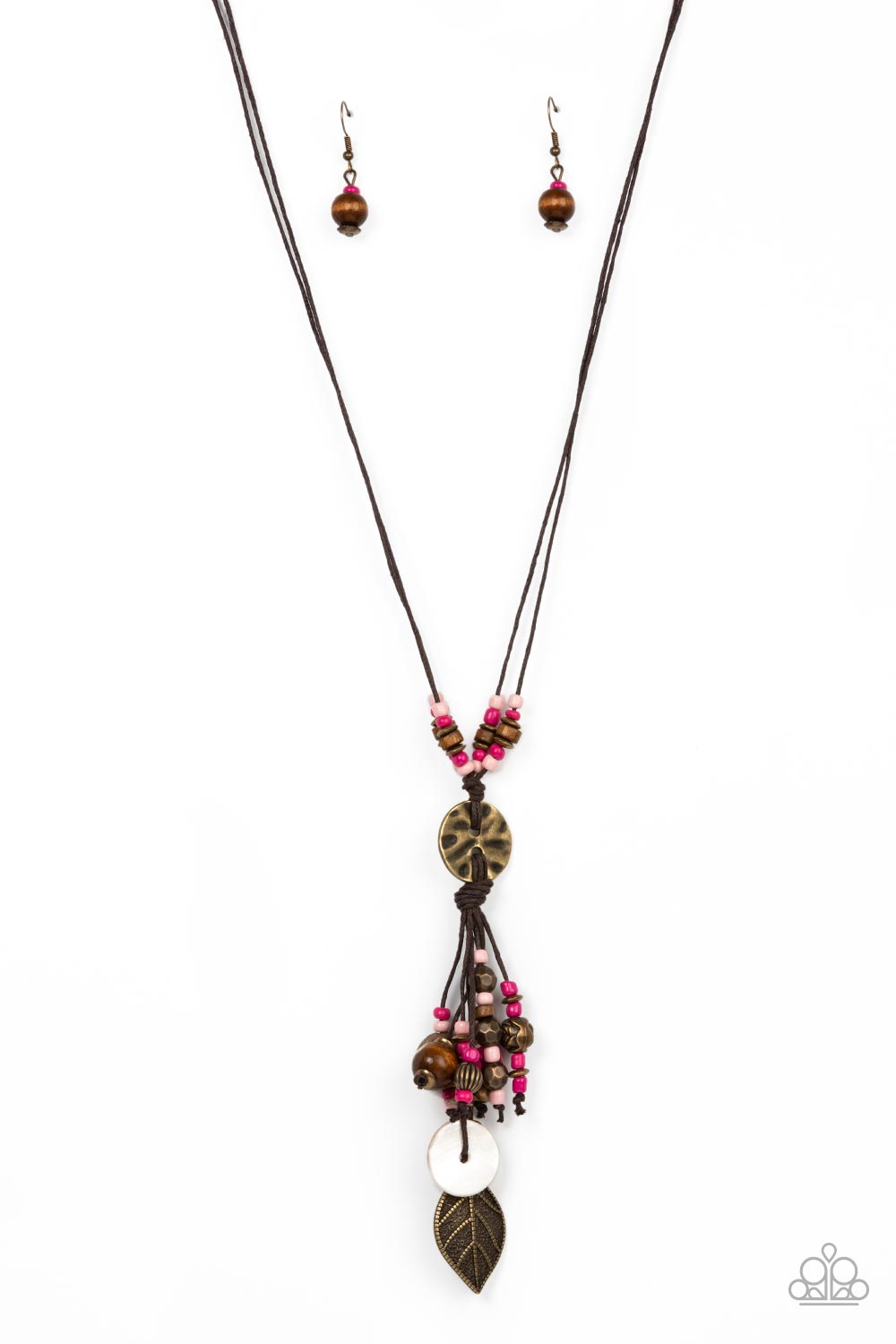 Knotted Keepsake Pink, Wood &amp; Brass Necklace - Paparazzi Accessories- lightbox - CarasShop.com - $5 Jewelry by Cara Jewels