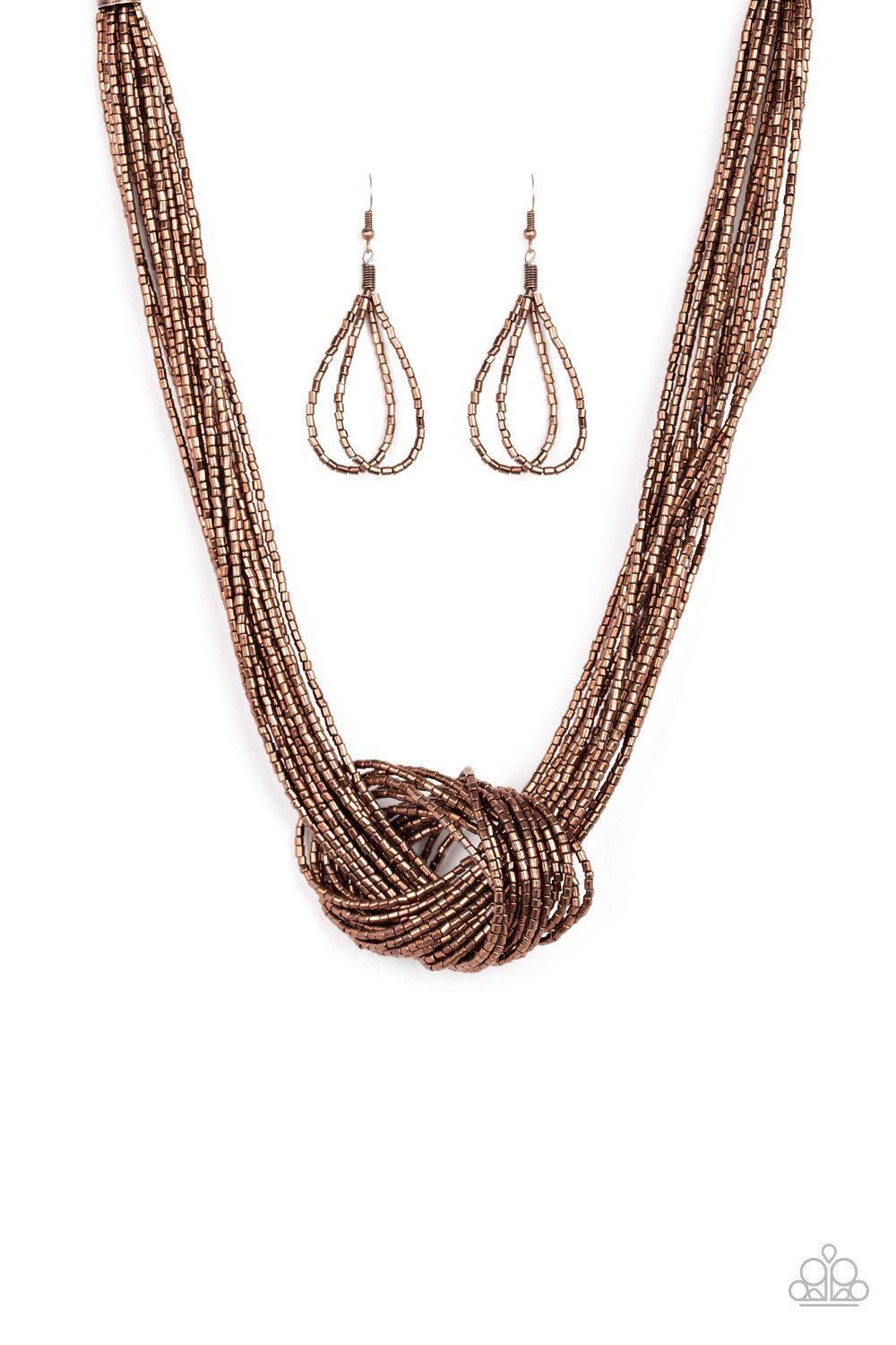 Knotted Knockout Copper Seed Bead Necklace - Paparazzi Accessories-CarasShop.com - $5 Jewelry by Cara Jewels