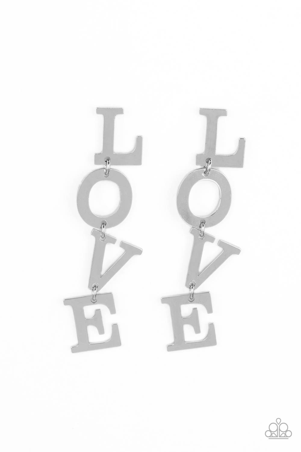 L-O-V-E Silver Earrings - Paparazzi Accessories- lightbox - CarasShop.com - $5 Jewelry by Cara Jewels