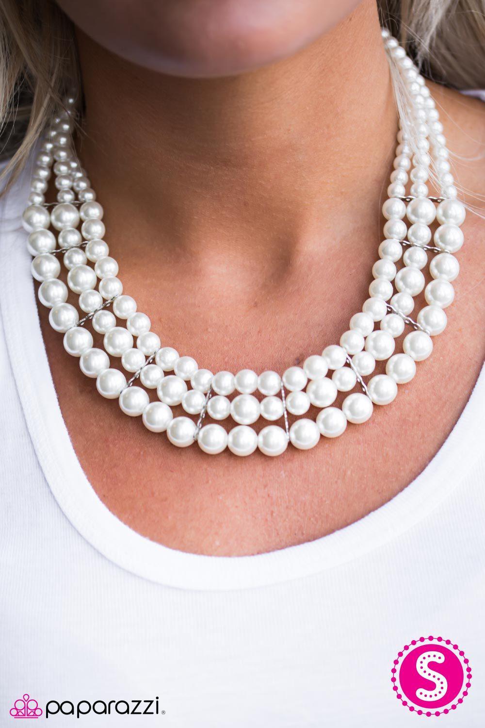 Lady in Waiting White Pearl Necklace and matching Earrings - Paparazzi Accessories-CarasShop.com - $5 Jewelry by Cara Jewels