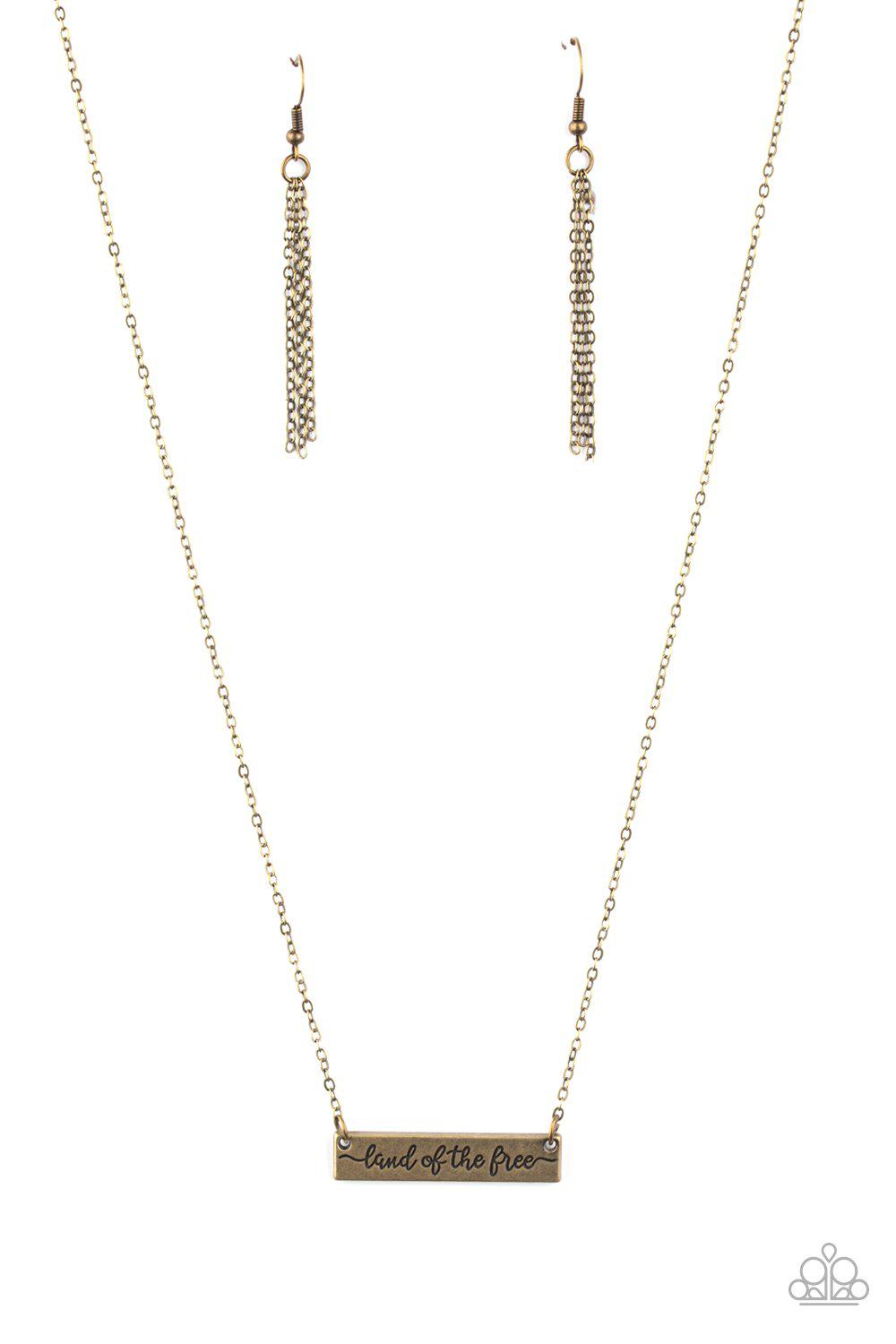 Land Of The Free Brass Necklace - Paparazzi Accessories-CarasShop.com - $5 Jewelry by Cara Jewels