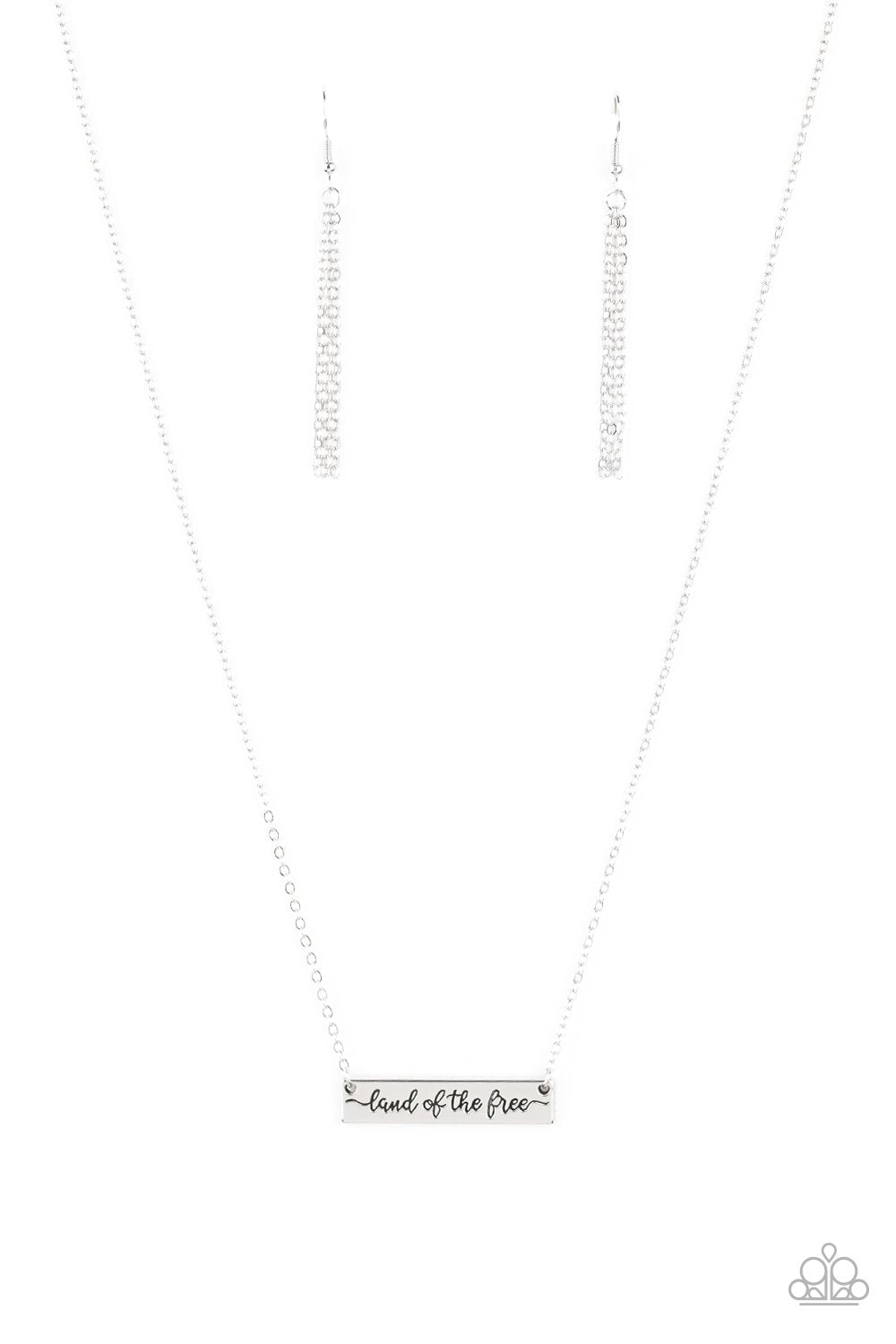 Land Of The Free Silver Inspirational Necklace - Paparazzi Accessories-CarasShop.com - $5 Jewelry by Cara Jewels