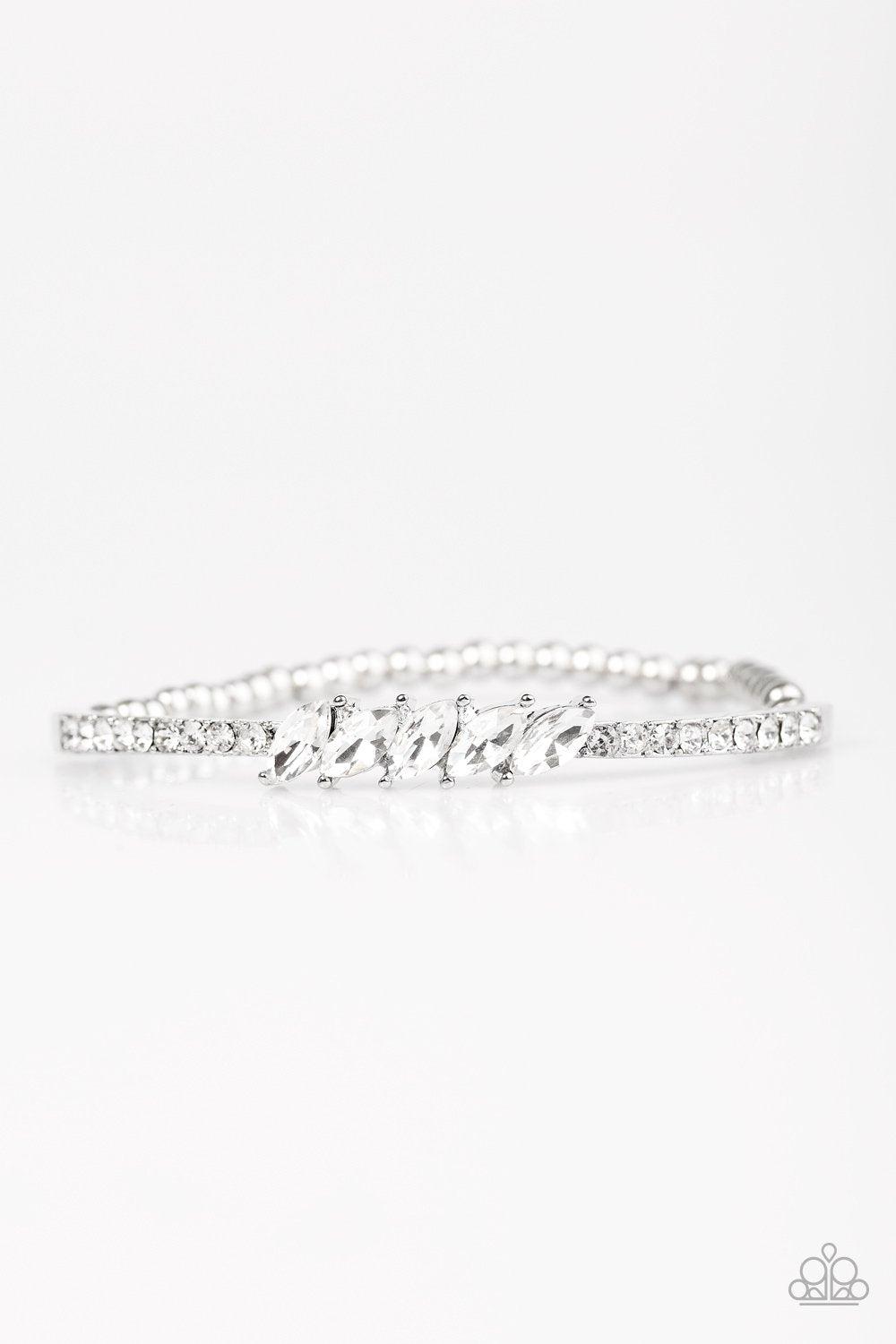 Lap of Luxury White Rhinestone Bracelet - Paparazzi Accessories-CarasShop.com - $5 Jewelry by Cara Jewels