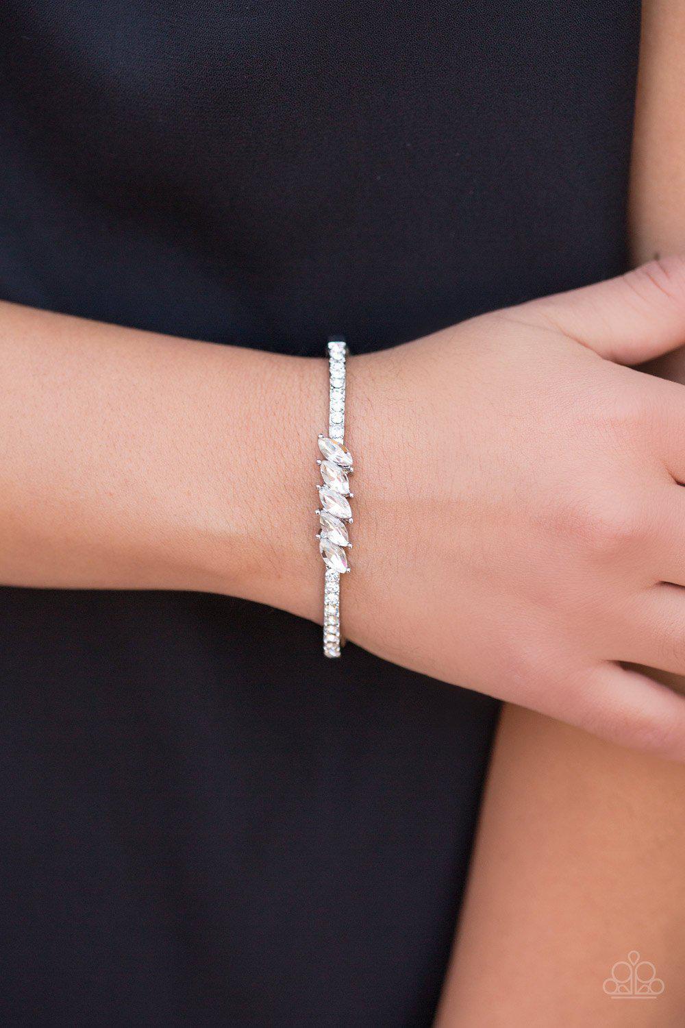 Lap of Luxury White Rhinestone Bracelet - Paparazzi Accessories-CarasShop.com - $5 Jewelry by Cara Jewels