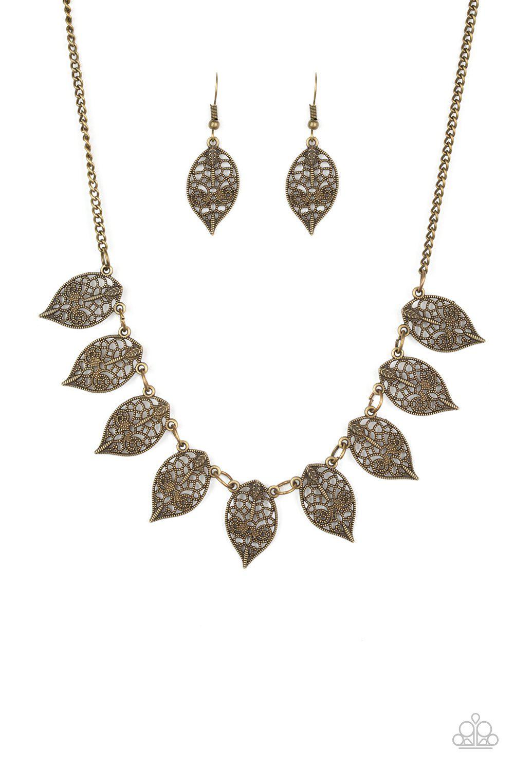 Leafy Lagoon Brass Leaf Necklace - Paparazzi Accessories - lightbox -CarasShop.com - $5 Jewelry by Cara Jewels