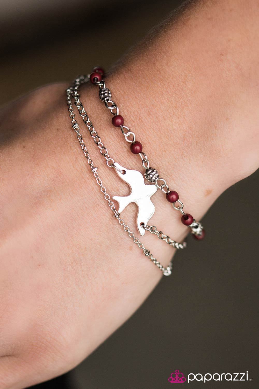 Learning To Fly Red and Silver Bracelet - Paparazzi Accessories-CarasShop.com - $5 Jewelry by Cara Jewels