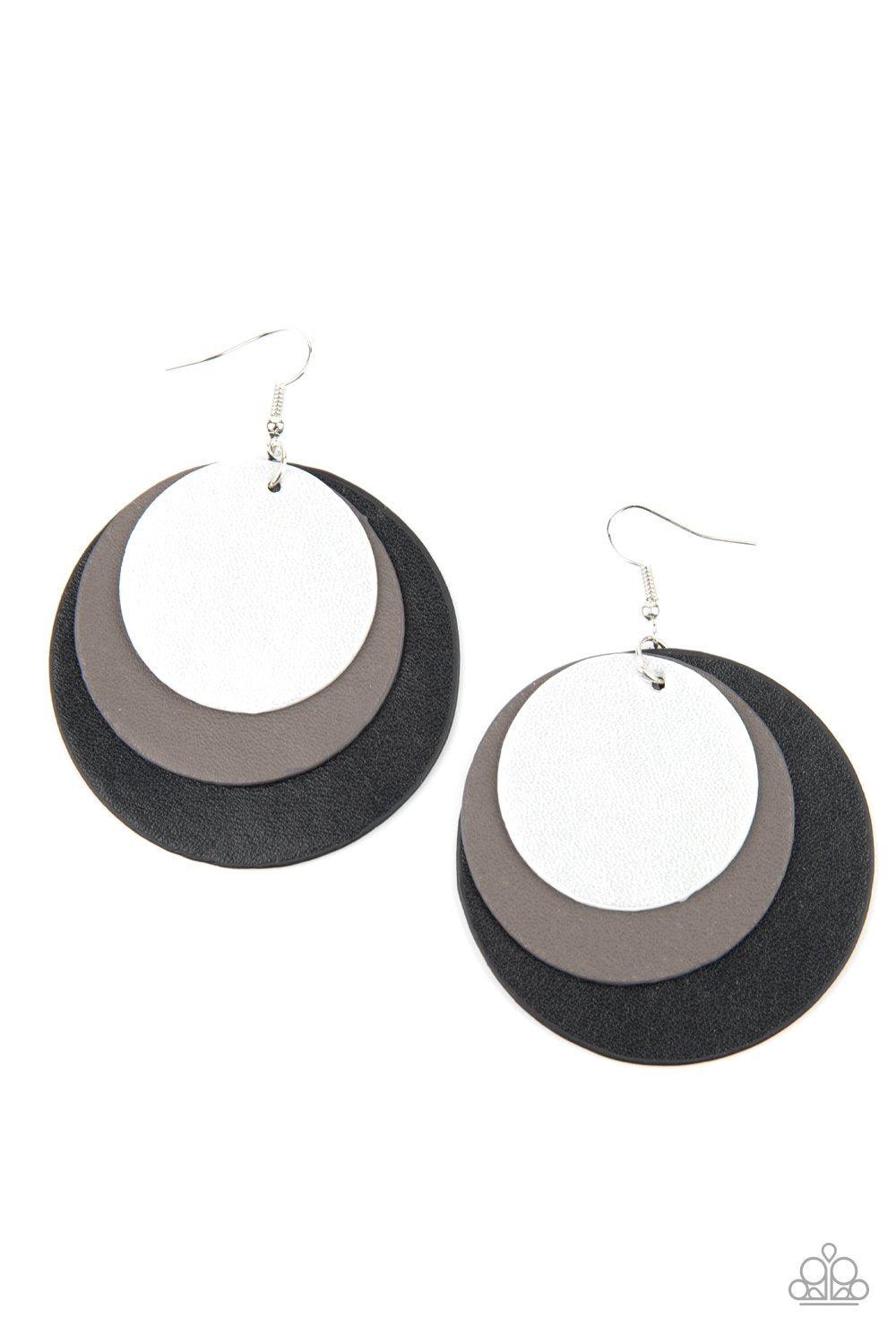 LEATHER Forecast Black Leather Earrings - Paparazzi Accessories-CarasShop.com - $5 Jewelry by Cara Jewels