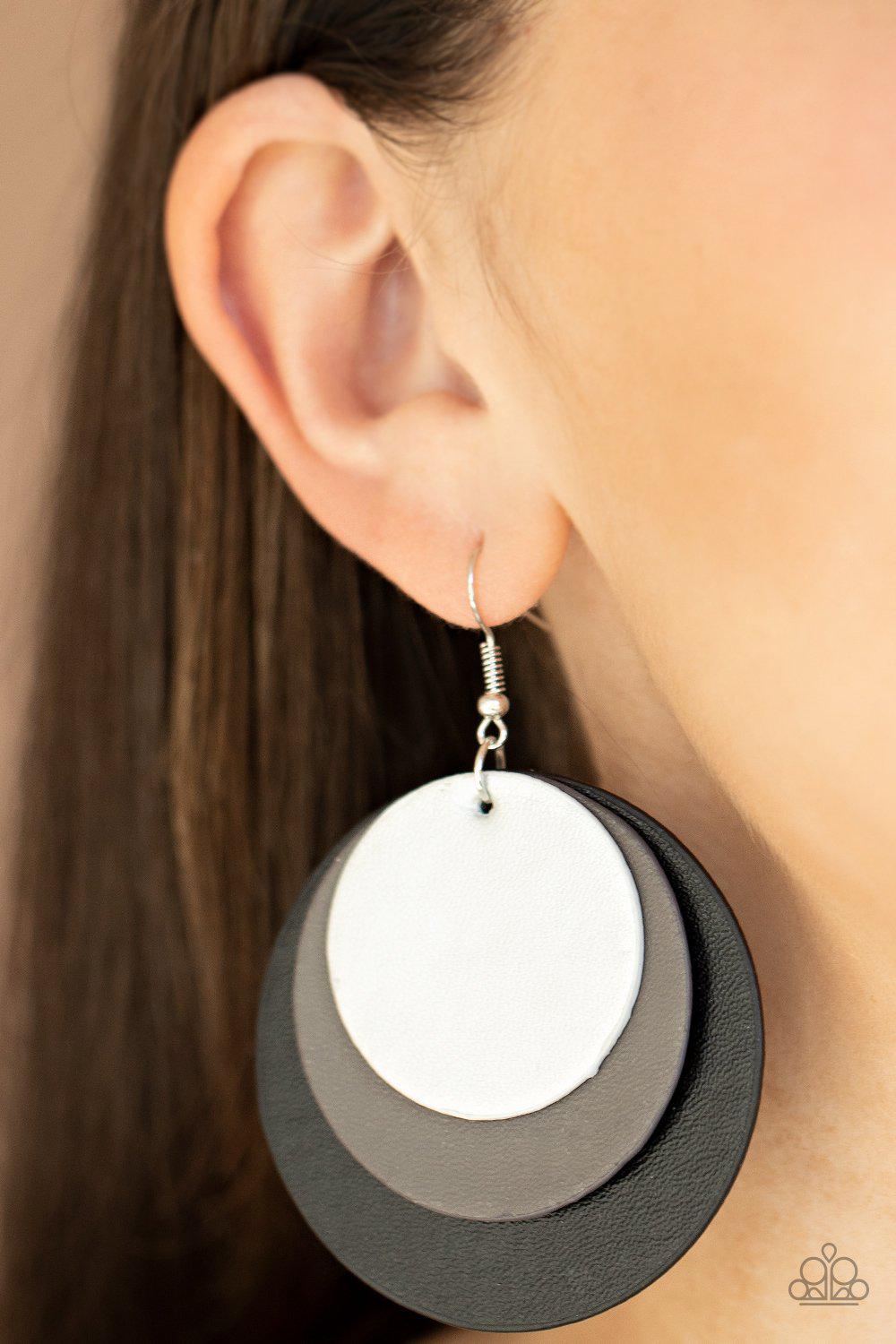 LEATHER Forecast Black Leather Earrings - Paparazzi Accessories-CarasShop.com - $5 Jewelry by Cara Jewels