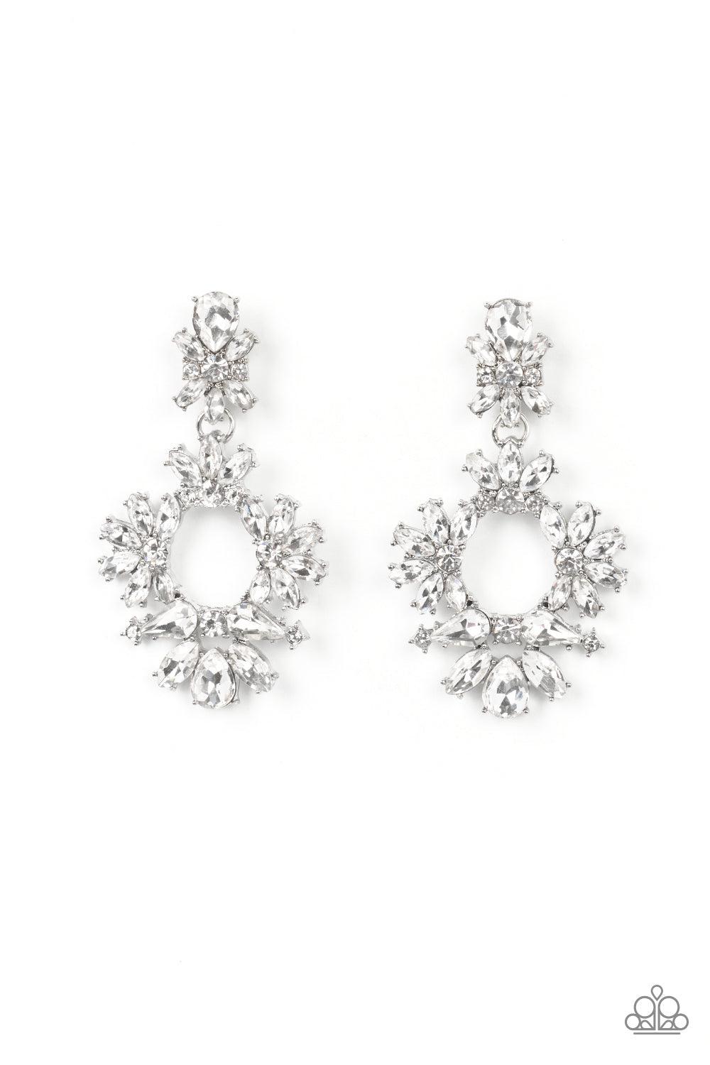 Leave Them Speechless White Rhinestone Earrings - Paparazzi Accessories- lightbox - CarasShop.com - $5 Jewelry by Cara Jewels