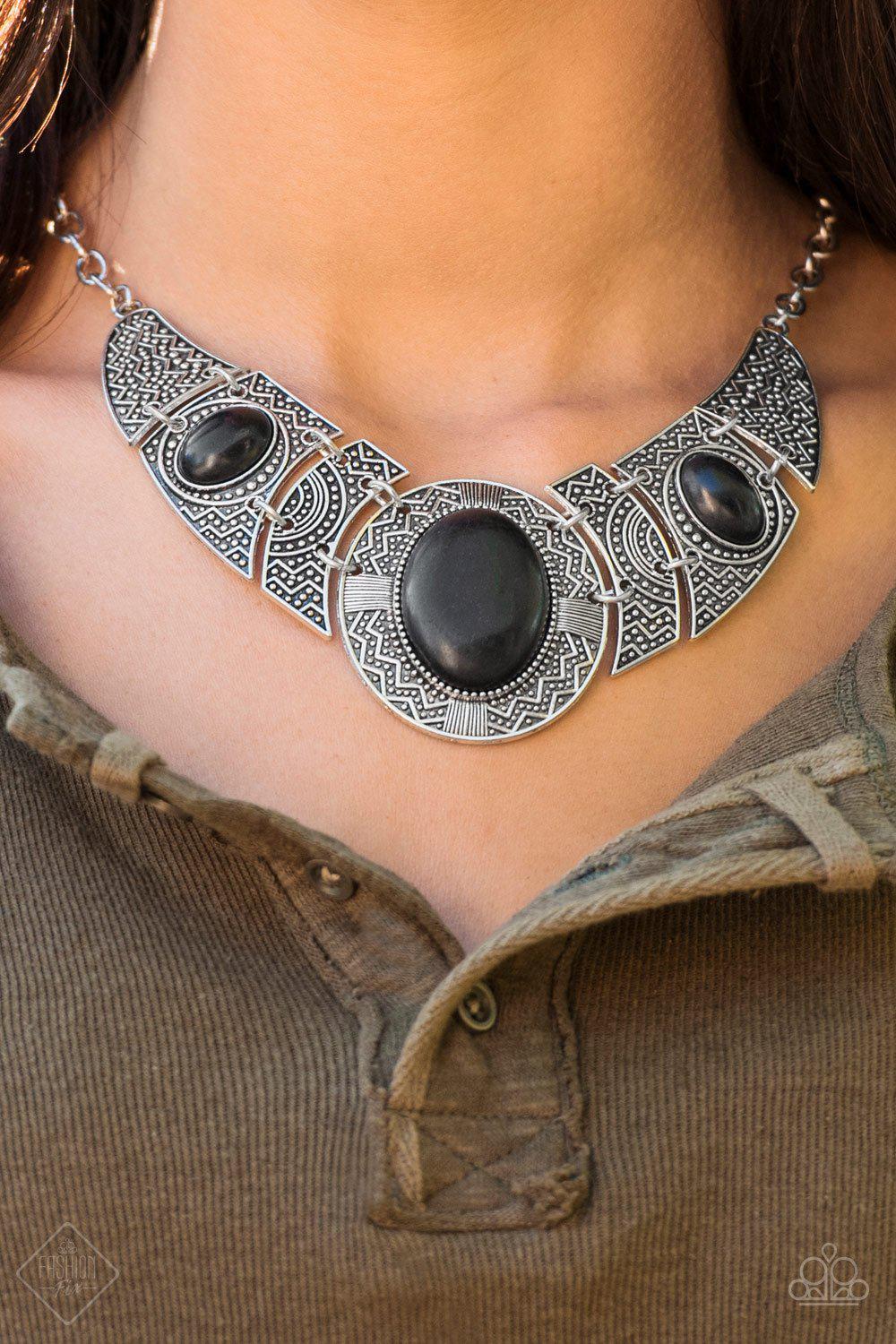Leave Your Landmark Silver and Black Stone Necklace - Paparazzi Accessories-CarasShop.com - $5 Jewelry by Cara Jewels