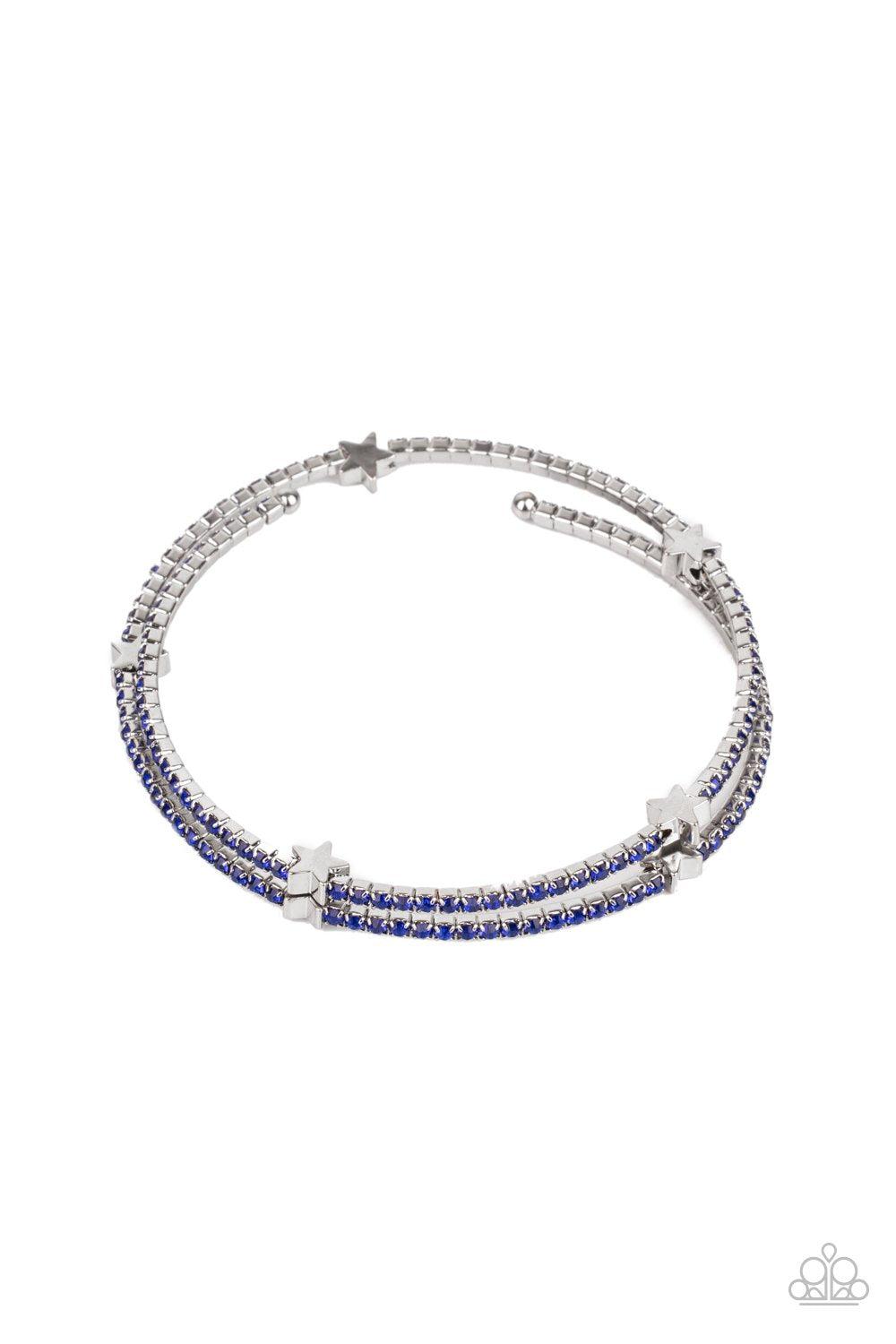 Let Freedom BLING Blue Rhinestone and Silver Star Infinity Wrap Bracelet - Paparazzi Accessories- lightbox - CarasShop.com - $5 Jewelry by Cara Jewels