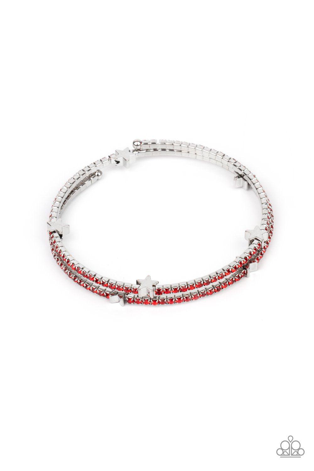 Let Freedom BLING Red Rhinestone and Silver Star Infinity Wrap Bracelet - Paparazzi Accessories- lightbox - CarasShop.com - $5 Jewelry by Cara Jewels