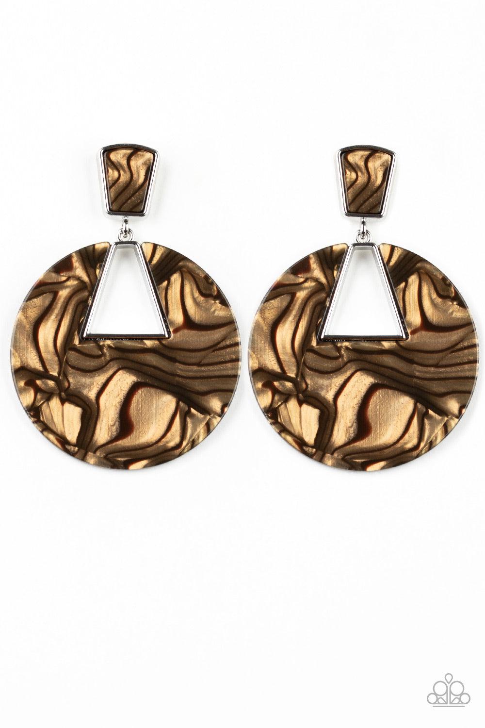 Let HEIR Rip! Brown Acrylic Earrings - Paparazzi Accessories- lightbox - CarasShop.com - $5 Jewelry by Cara Jewels
