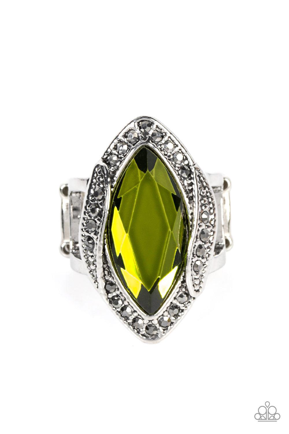 Let Me Take a REIGN Check Green Ring - Paparazzi Accessories- lightbox - CarasShop.com - $5 Jewelry by Cara Jewels