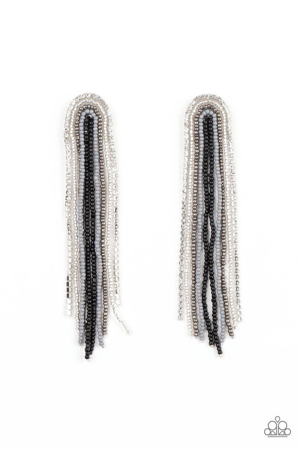 Let There BEAD Light Black and Silver Seed Bead and Rhinestone Earrings - Paparazzi Accessories - lightbox -CarasShop.com - $5 Jewelry by Cara Jewels