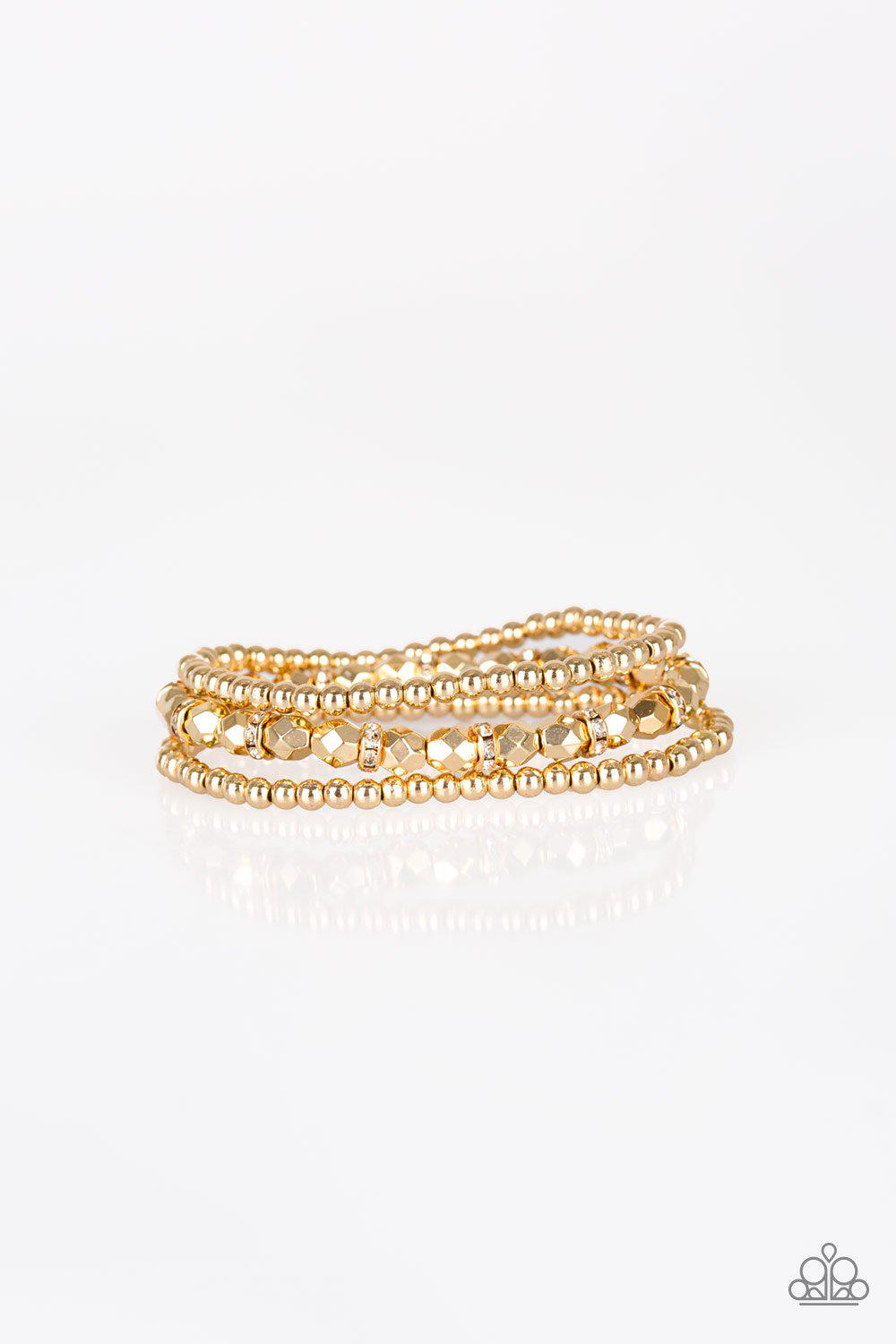 Let There BEAM Light Gold Stretch Bracelet Set - Paparazzi Accessories-CarasShop.com - $5 Jewelry by Cara Jewels
