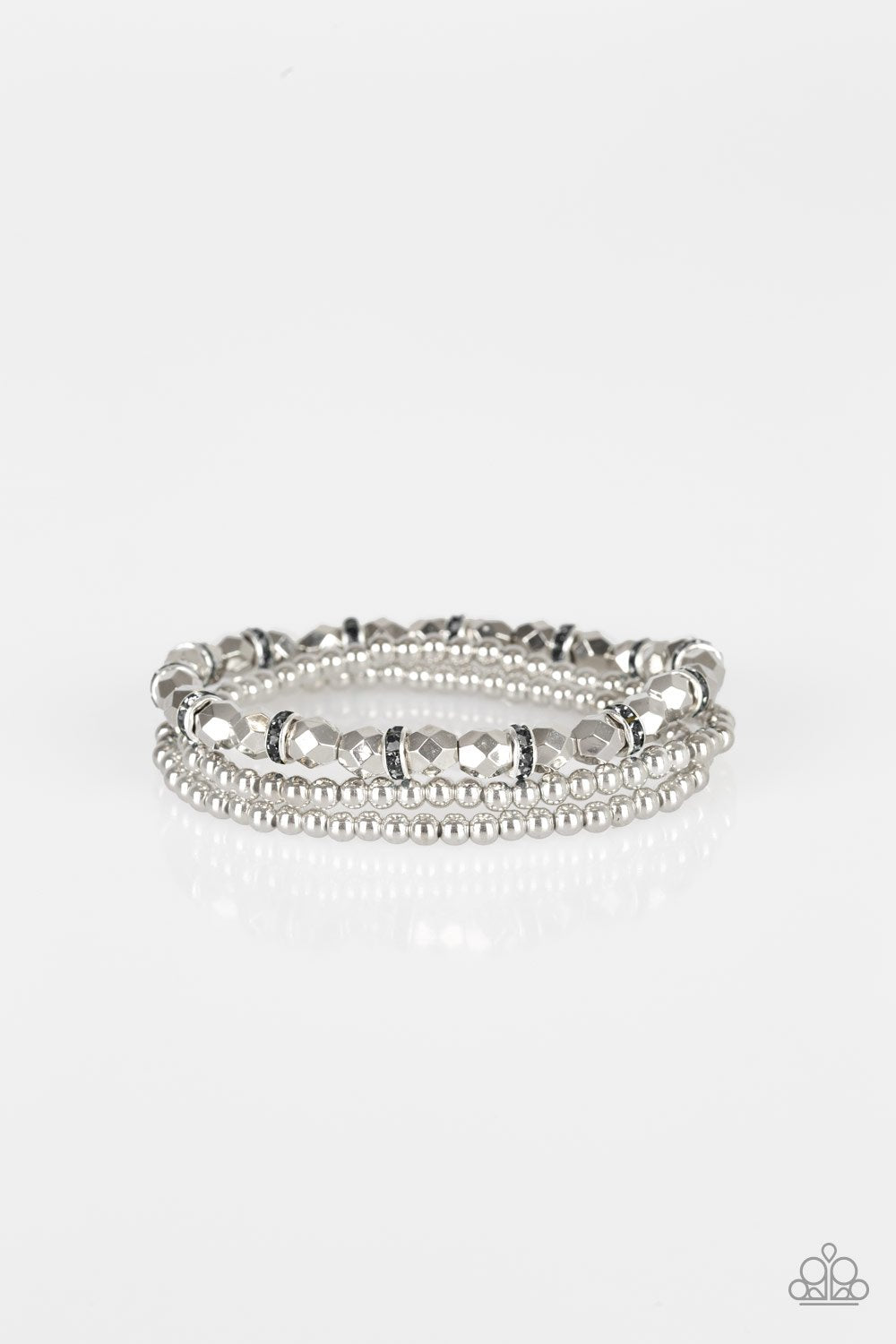 Let There Beam Light Silver Stretch Bracelet Set - Paparazzi Accessories-CarasShop.com - $5 Jewelry by Cara Jewels
