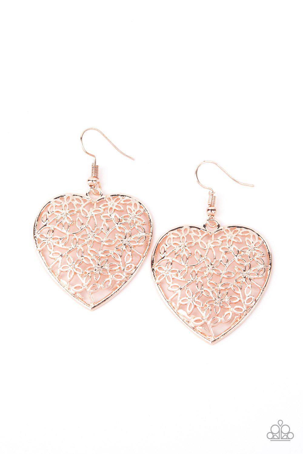 Let Your Heart Grow Rose Gold Heart Earrings - Paparazzi Accessories-CarasShop.com - $5 Jewelry by Cara Jewels