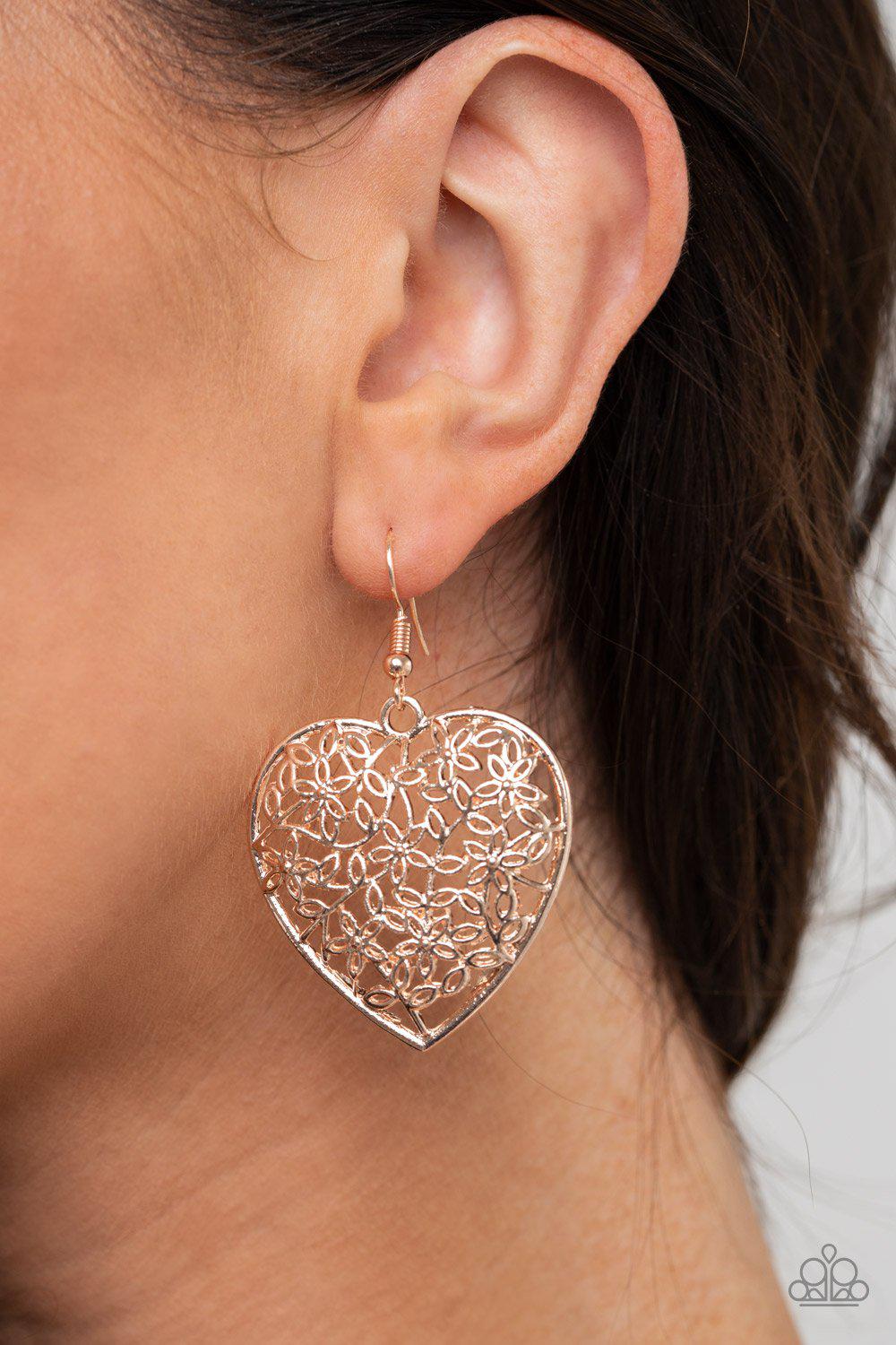 Let Your Heart Grow Rose Gold Heart Earrings - Paparazzi Accessories-CarasShop.com - $5 Jewelry by Cara Jewels