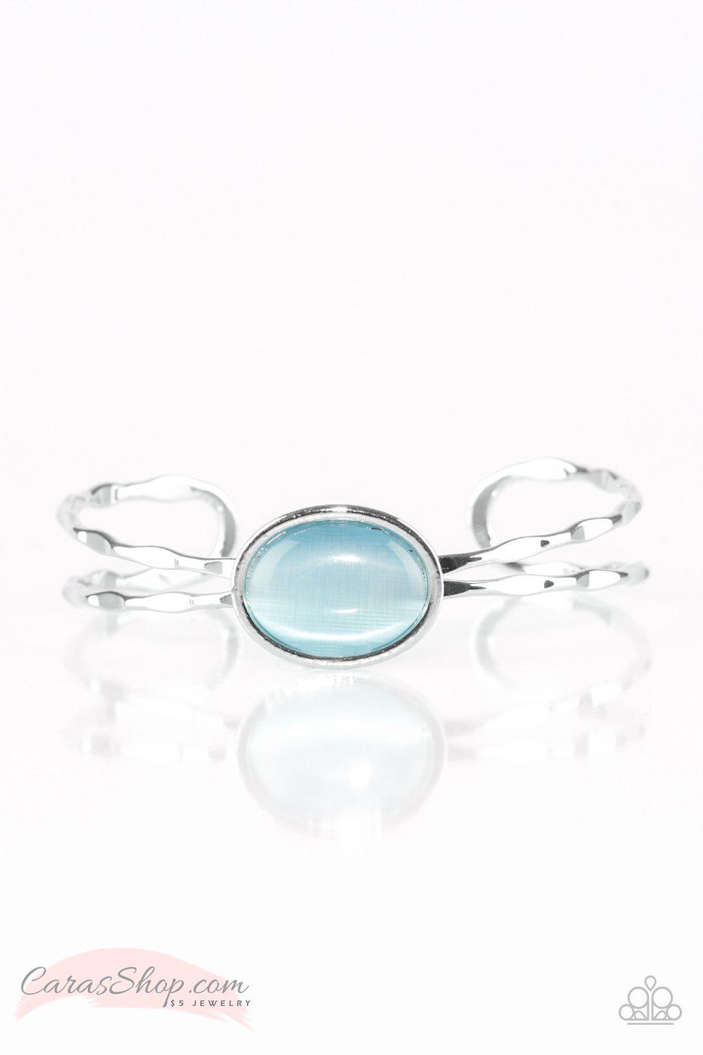 Let&#39;s Get Things Glowing Blue Moonstone Cuff Bracelet - Paparazzi Accessories-CarasShop.com - $5 Jewelry by Cara Jewels