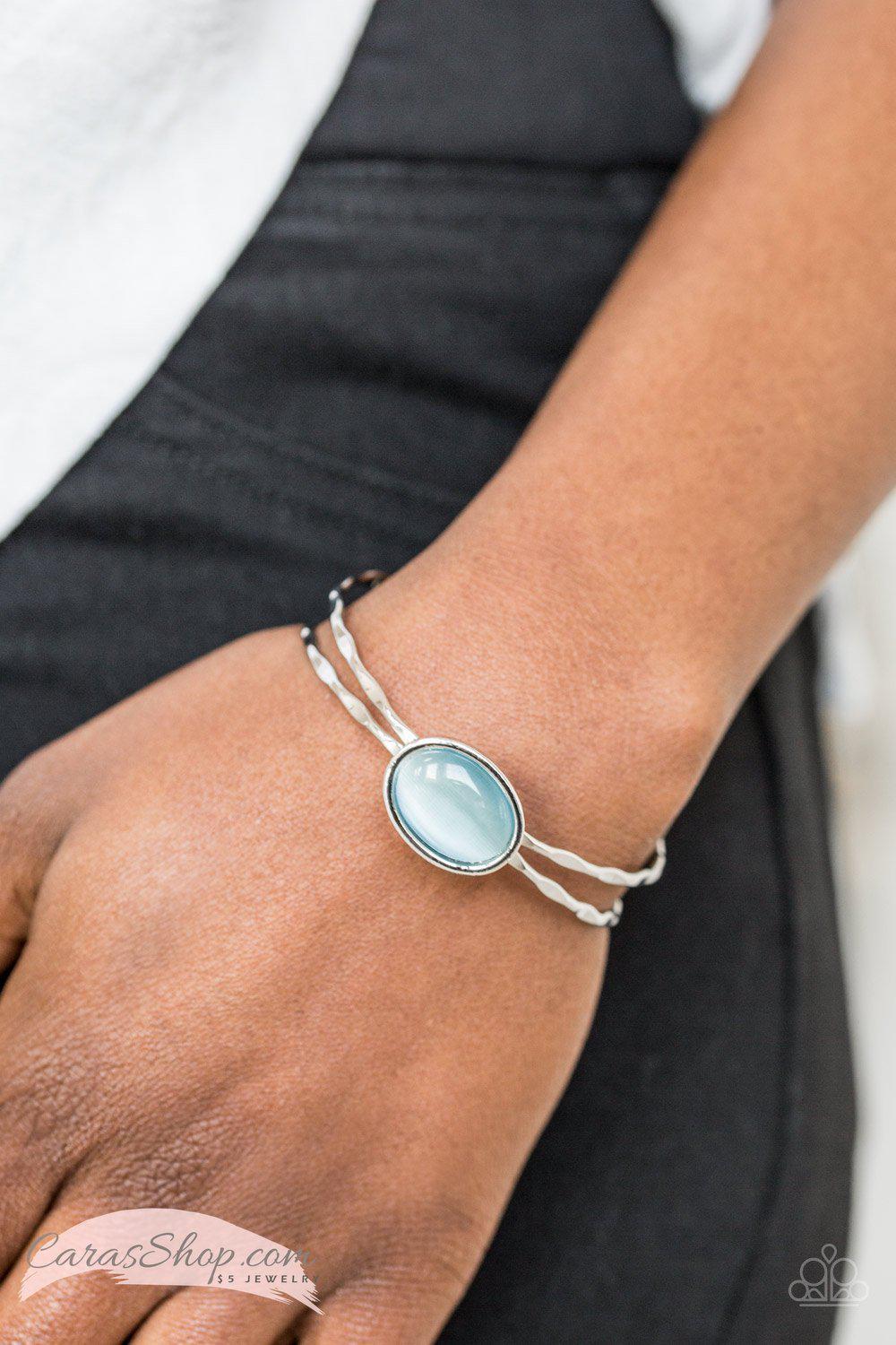 Let&#39;s Get Things Glowing Blue Moonstone Cuff Bracelet - Paparazzi Accessories-CarasShop.com - $5 Jewelry by Cara Jewels
