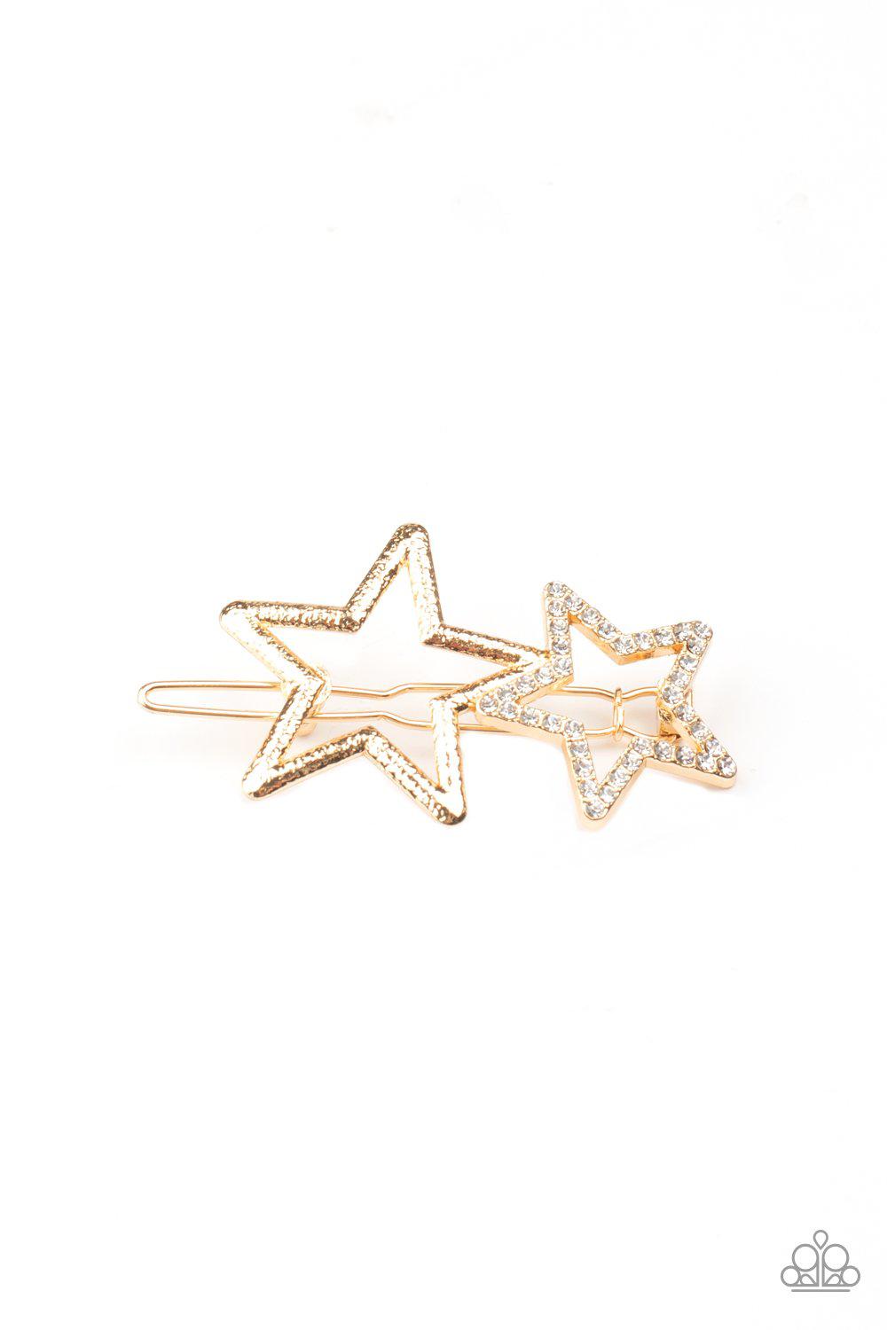 Let&#39;s Get This Party STAR-ted! Gold Rhinestone Hair Pin - Paparazzi Accessories-CarasShop.com - $5 Jewelry by Cara Jewels