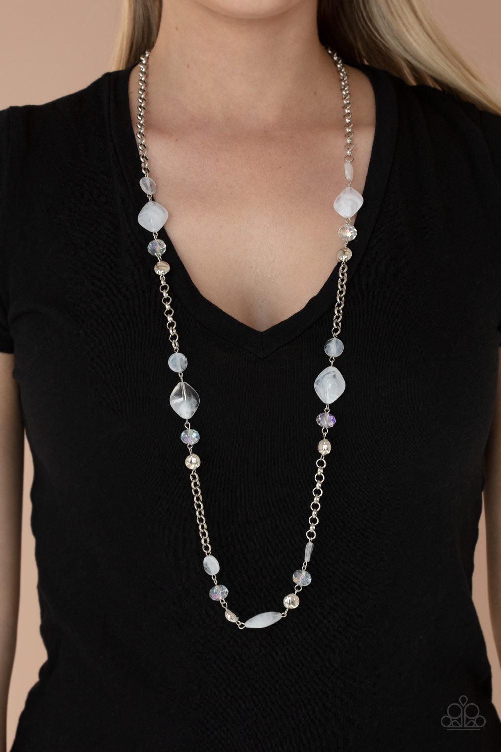 Light-Scattering Luminosity White Necklace - Paparazzi Accessories- lightbox - CarasShop.com - $5 Jewelry by Cara Jewels