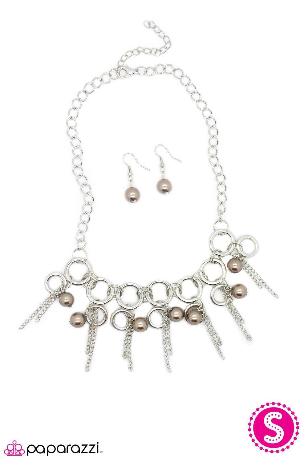 Lightly Tassled Silver and Brown Pearl Necklace - Paparazzi Accessories-CarasShop.com - $5 Jewelry by Cara Jewels