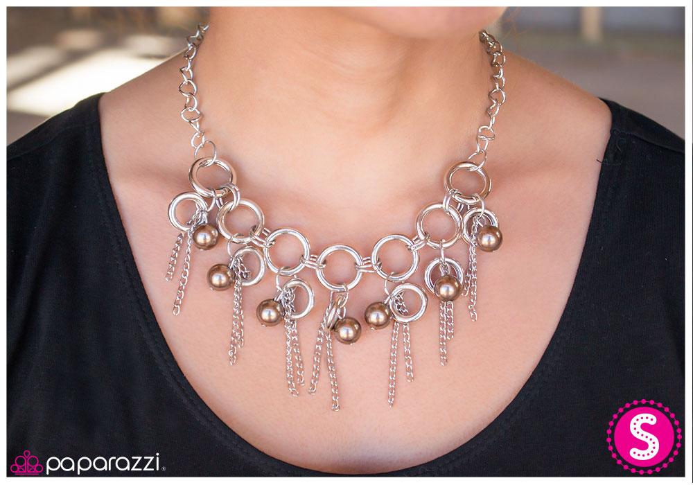 Lightly Tassled Silver and Brown Pearl Necklace - Paparazzi Accessories-CarasShop.com - $5 Jewelry by Cara Jewels