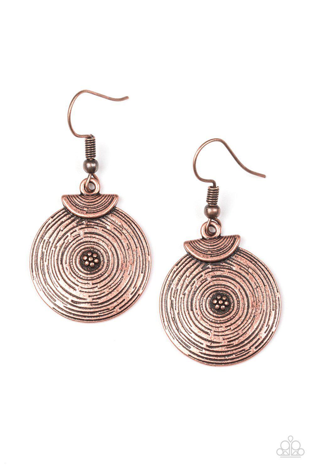 Lily Of The Nile Copper Earrings - Paparazzi Accessories-CarasShop.com - $5 Jewelry by Cara Jewels