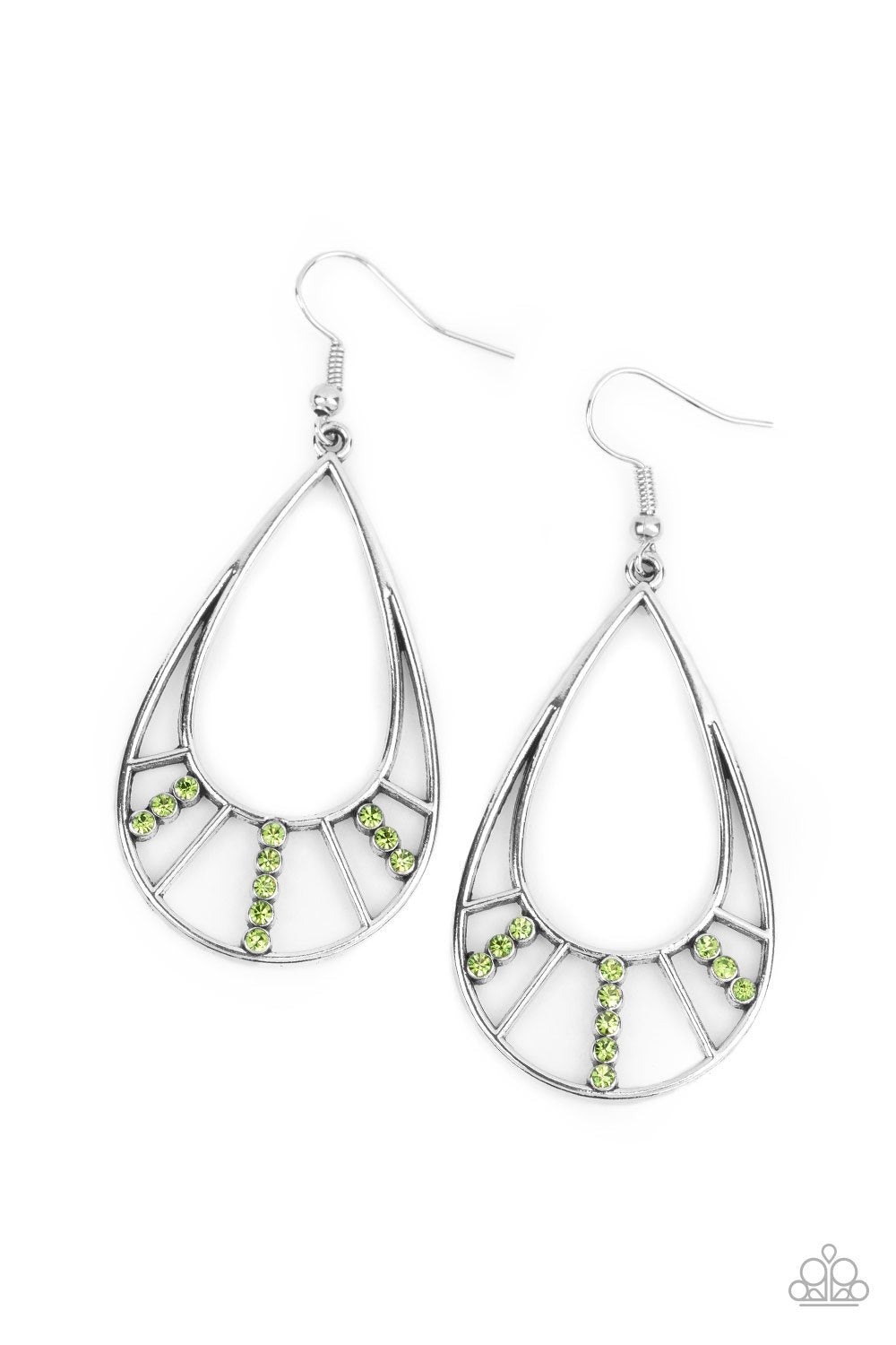 Line Crossing Sparkle Green Rhinestone Earrings - Paparazzi Accessories-CarasShop.com - $5 Jewelry by Cara Jewels