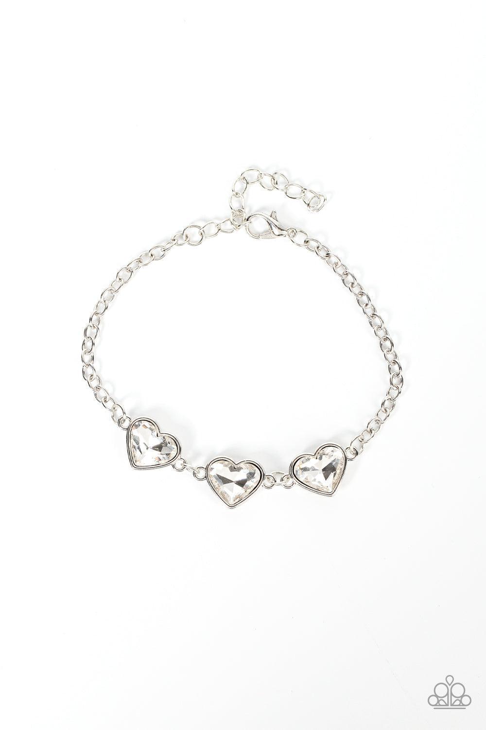 Little Heartbreaker White Rhinestone Heart Bracelet - Paparazzi Accessories- lightbox - CarasShop.com - $5 Jewelry by Cara Jewels