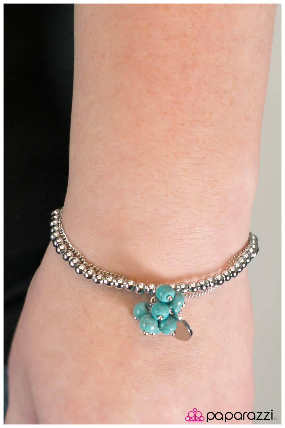 Little House On The Prairie Silver Bead and Turquoise Blue Stone Bracelet - Paparazzi Accessories-CarasShop.com - $5 Jewelry by Cara Jewels