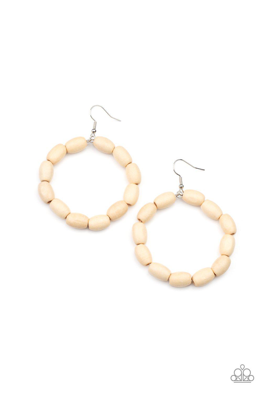 Living The WOOD Life White Wood Earrings - Paparazzi Accessories- lightbox - CarasShop.com - $5 Jewelry by Cara Jewels