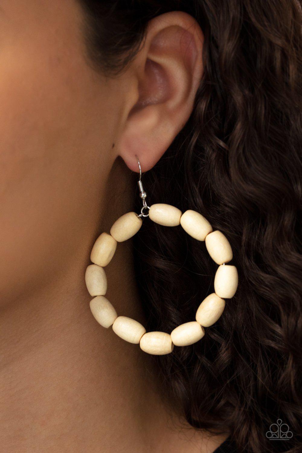 Living The WOOD Life White Wood Earrings - Paparazzi Accessories- model - CarasShop.com - $5 Jewelry by Cara Jewels