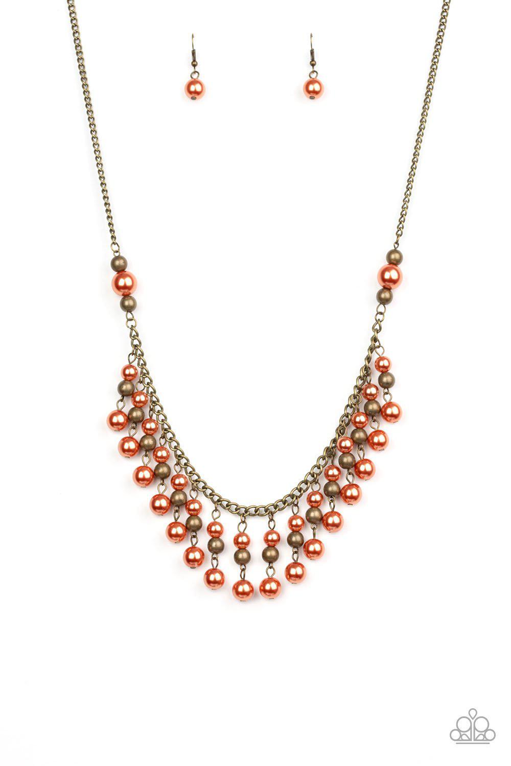 Location, Location, Location Orange and Brass Necklace - Paparazzi Accessories - lightbox -CarasShop.com - $5 Jewelry by Cara Jewels