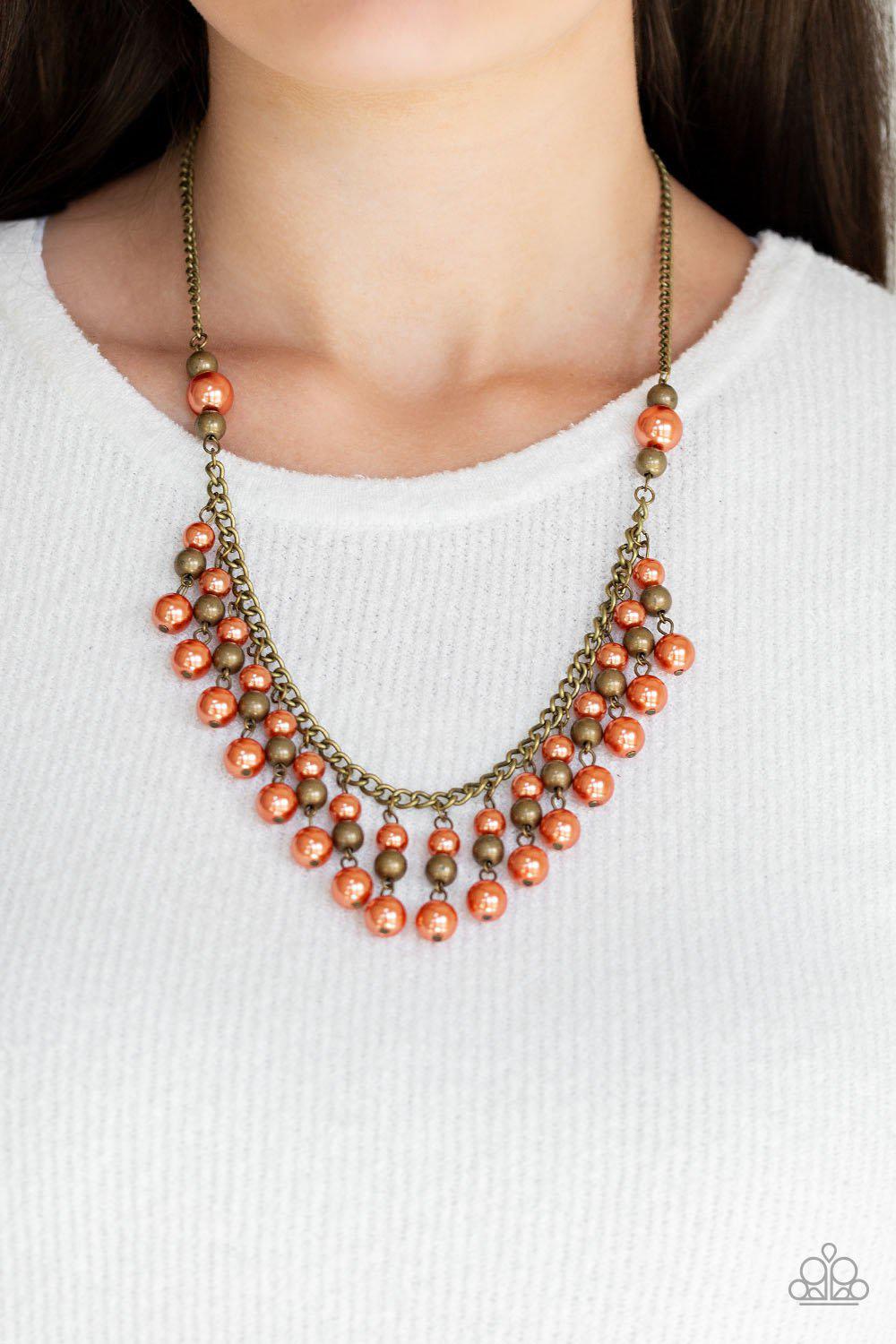 Location, Location, Location Orange and Brass Necklace - Paparazzi Accessories - lightbox -CarasShop.com - $5 Jewelry by Cara Jewels