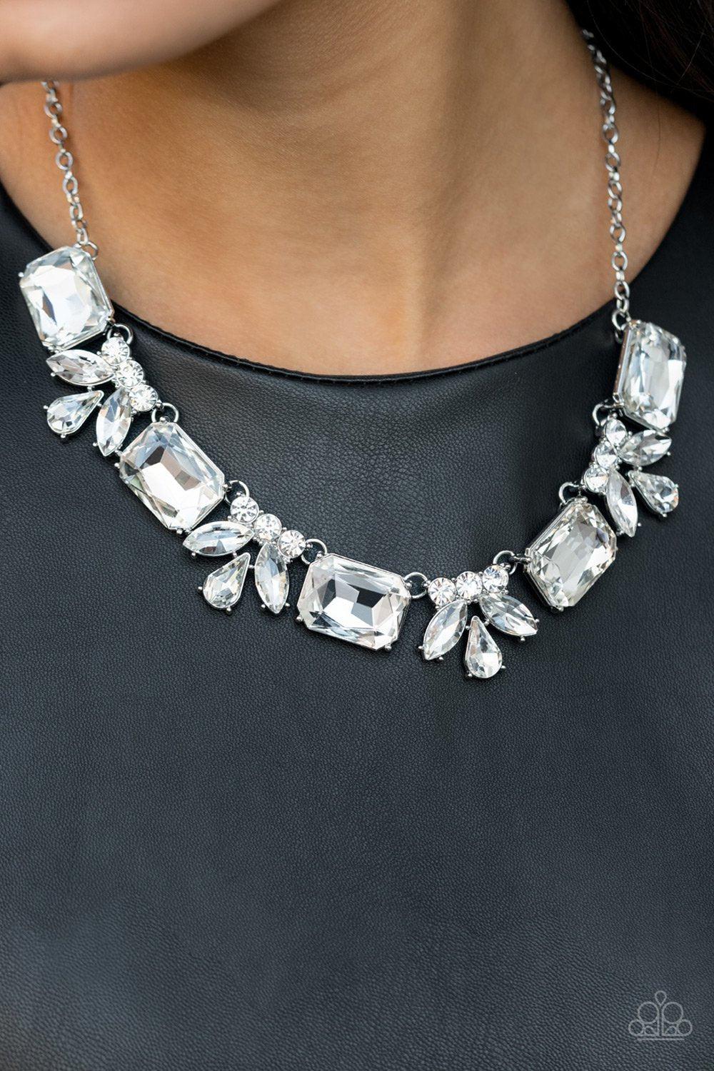 Long Live Sparkle White Rhinestone Necklace - Paparazzi Accessories 2021 EMP Exclusive - model -CarasShop.com - $5 Jewelry by Cara Jewels