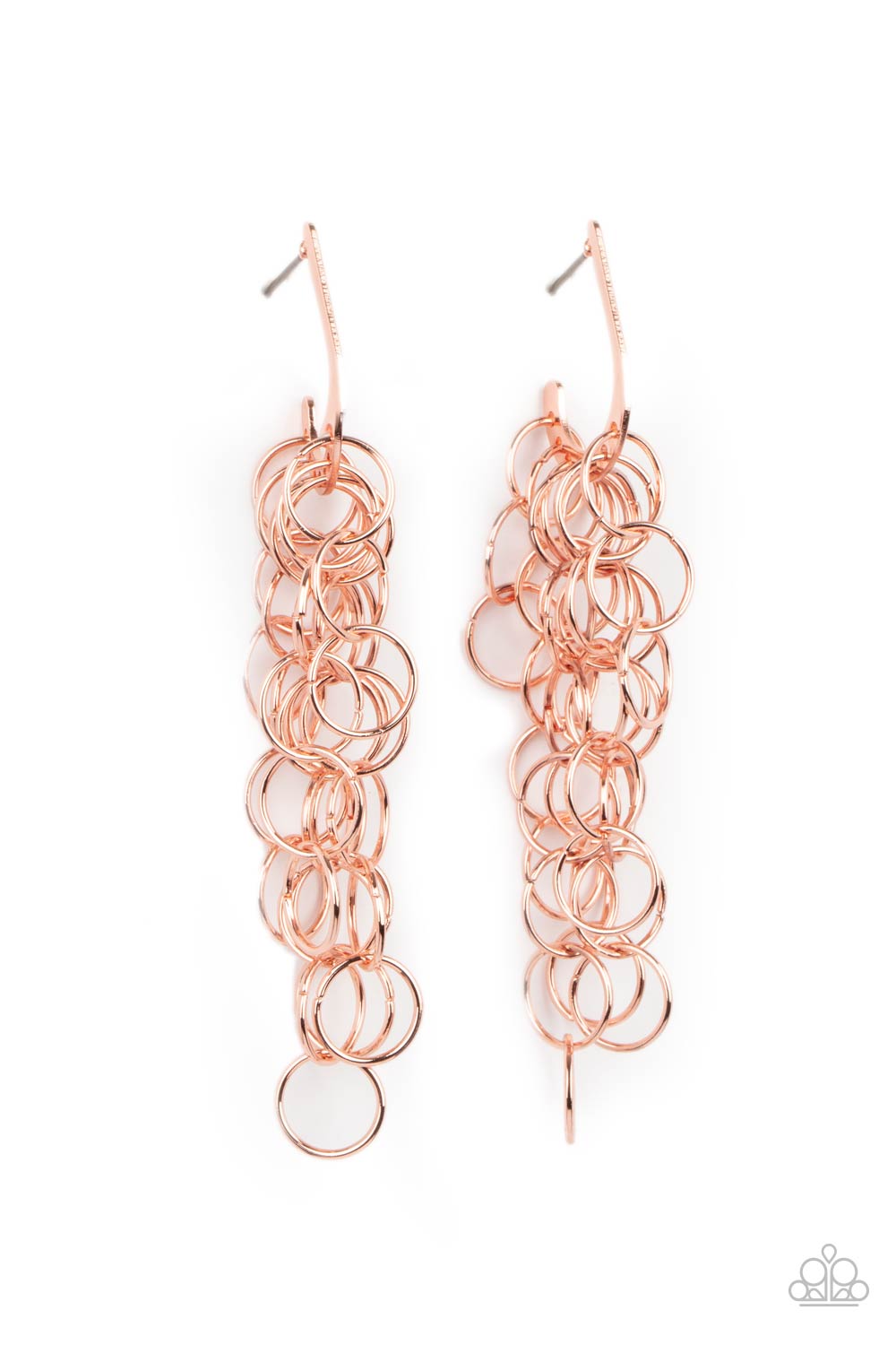 Long Live The Rebels Copper Cascading Ring Hoop Earrings - Paparazzi Accessories- lightbox - CarasShop.com - $5 Jewelry by Cara Jewels