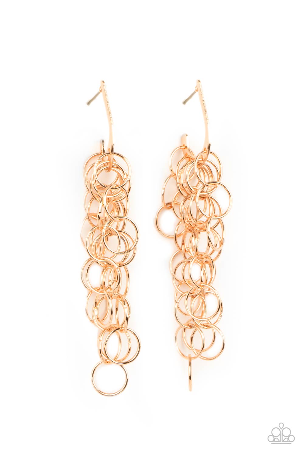 Long Live The Rebels Gold Cascading Hoop Earrings - Paparazzi Accessories- lightbox - CarasShop.com - $5 Jewelry by Cara Jewels