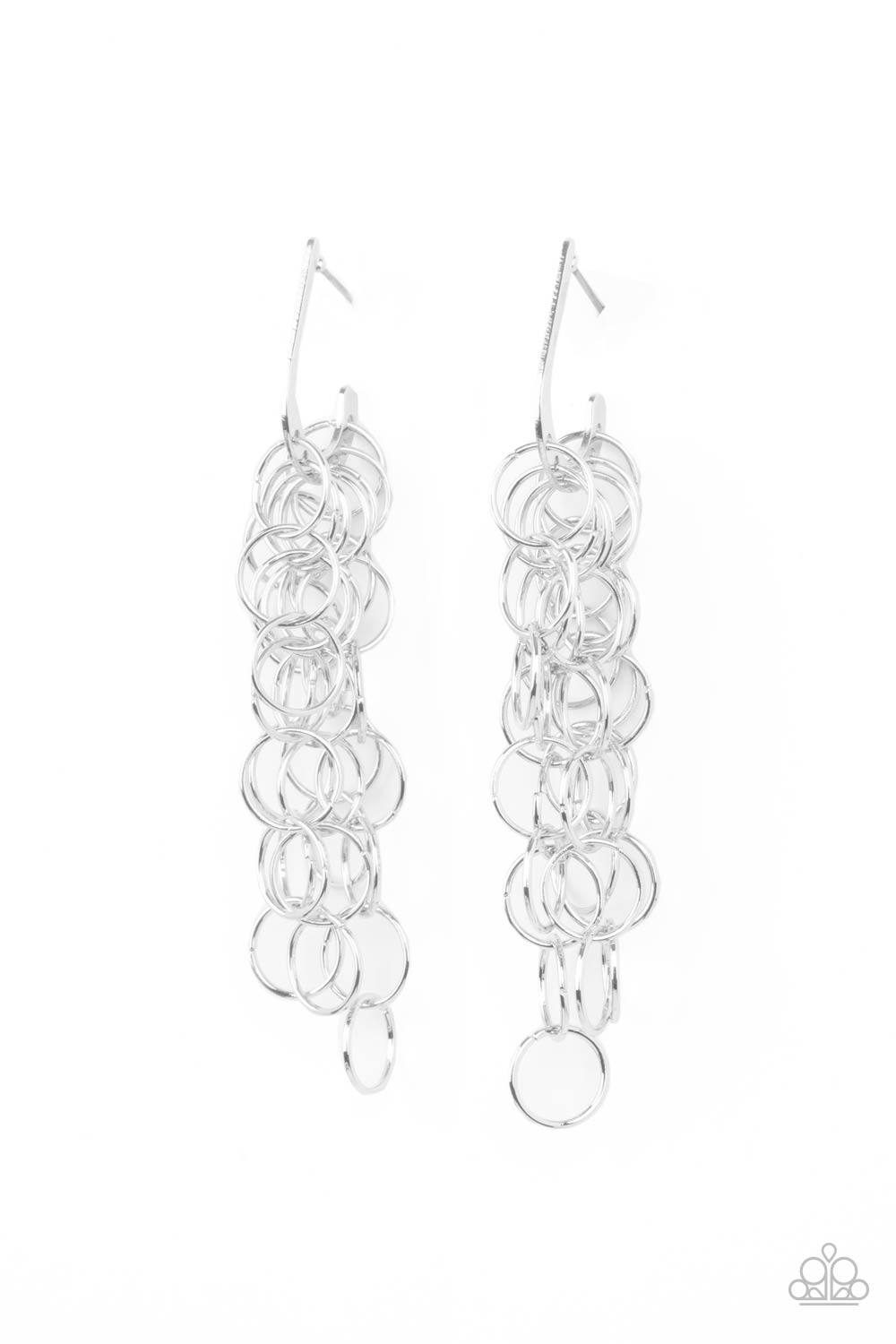 Long Live The Rebels Silver Cascading Ring Hoop Earrings - Paparazzi Accessories- lightbox - CarasShop.com - $5 Jewelry by Cara Jewels