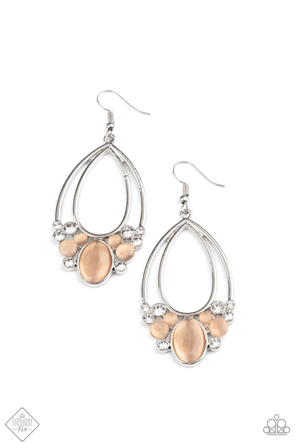 Look Into My Crystal Ball Peach Cat&#39;s Eye Stone Earrings - Paparazzi Accessories - lightbox -CarasShop.com - $5 Jewelry by Cara Jewels