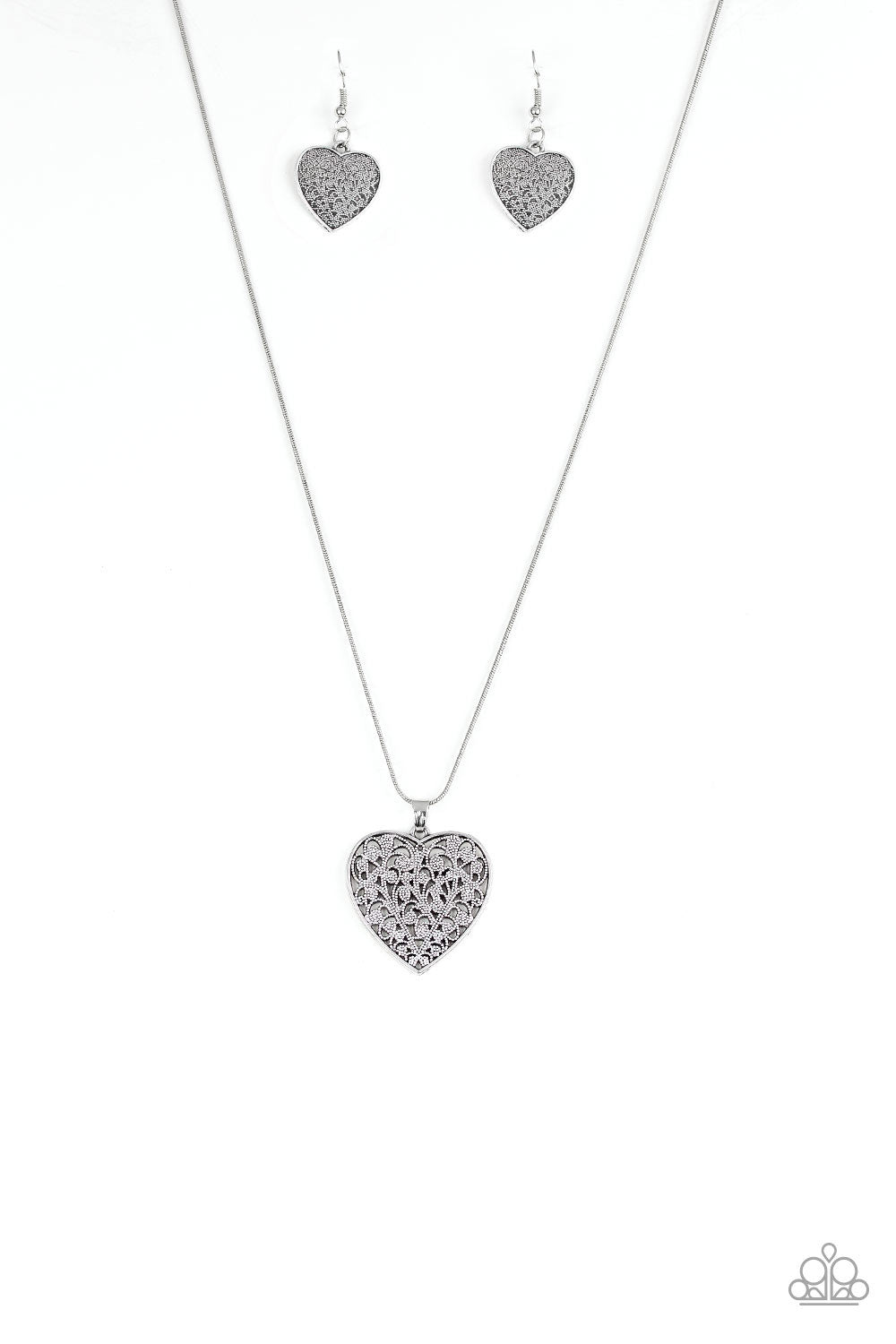 Look Into Your Heart Silver Filigree Heart Necklace - Paparazzi Accessories - lightbox -CarasShop.com - $5 Jewelry by Cara Jewels