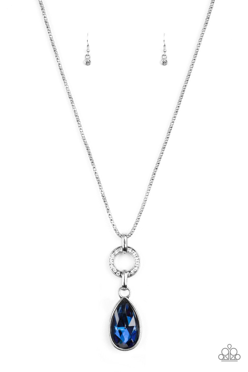Lookin&#39; Like a Million Sapphire Blue Teardrop Necklace and matching Earrings - Paparazzi Accessories-CarasShop.com - $5 Jewelry by Cara Jewels
