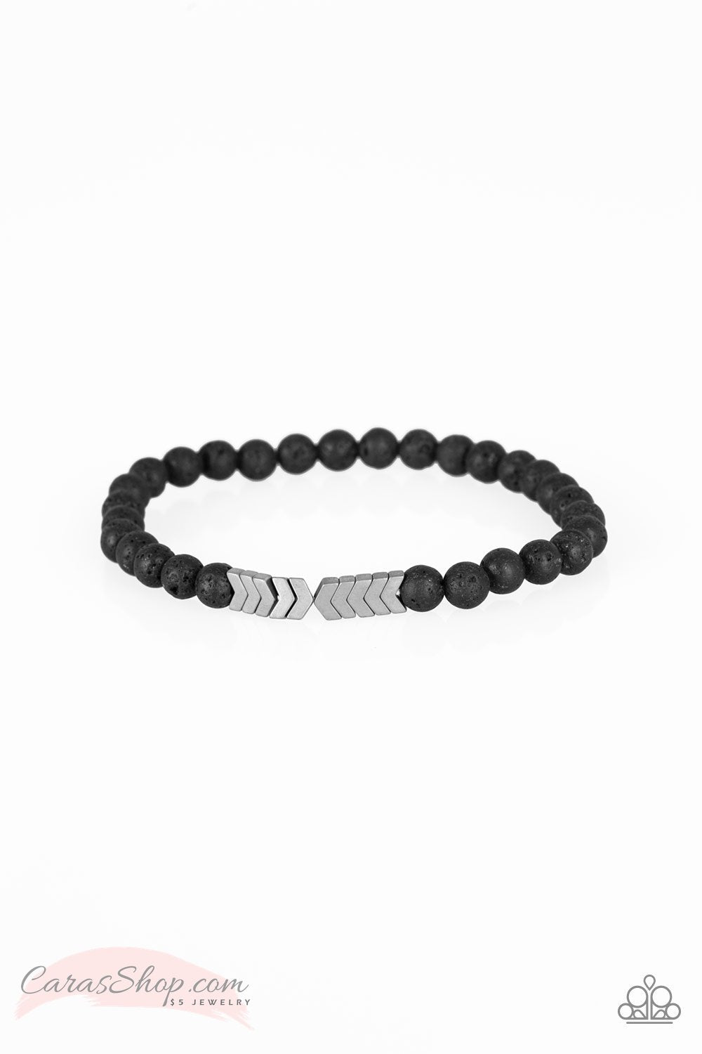 Lost Arrow Black Lava Rock and Silver Stretch Bracelet Paparazzi Accessories-CarasShop.com - $5 Jewelry by Cara Jewels