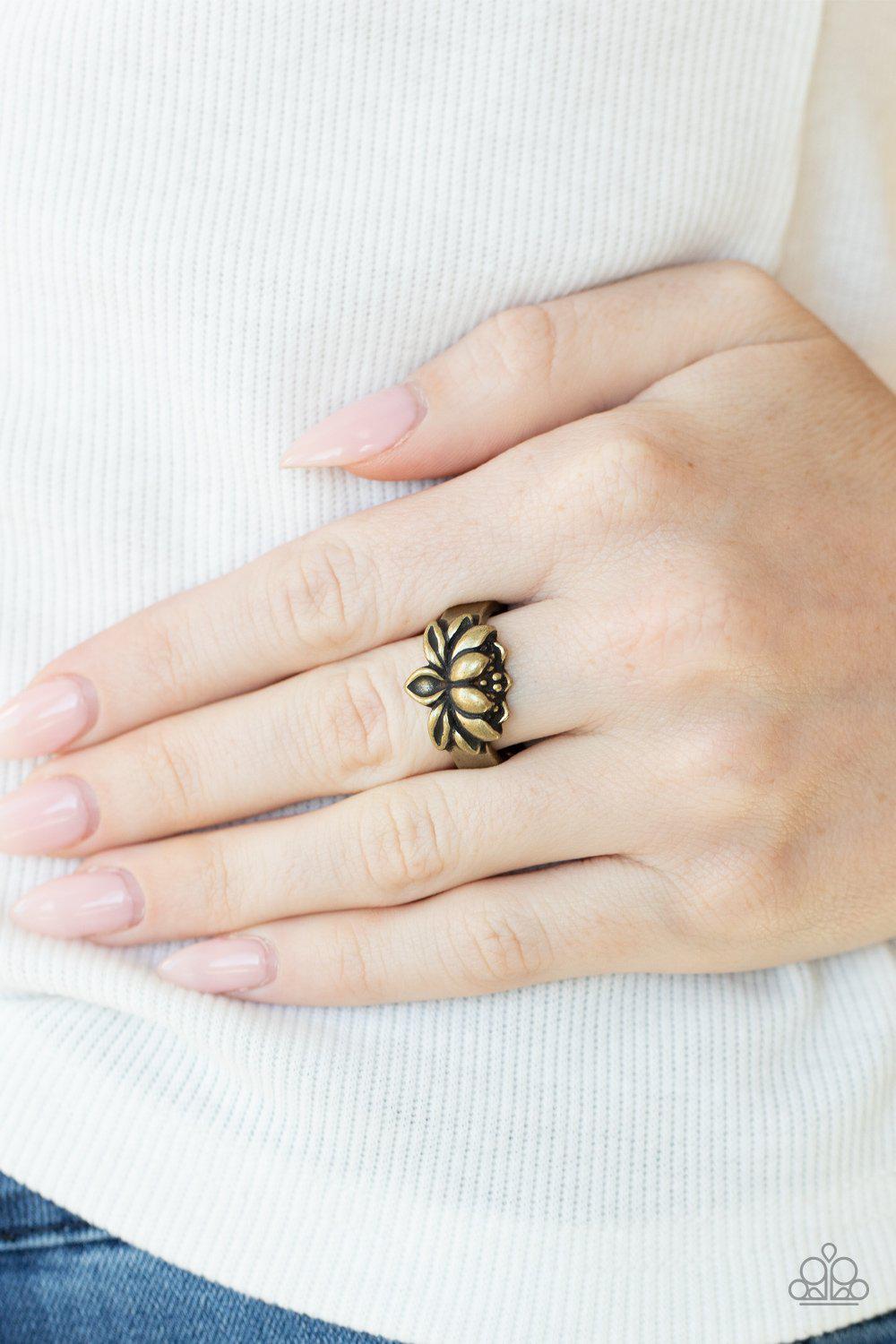 Lotus Crowns Brass Ring - Paparazzi Accessories- lightbox - CarasShop.com - $5 Jewelry by Cara Jewels