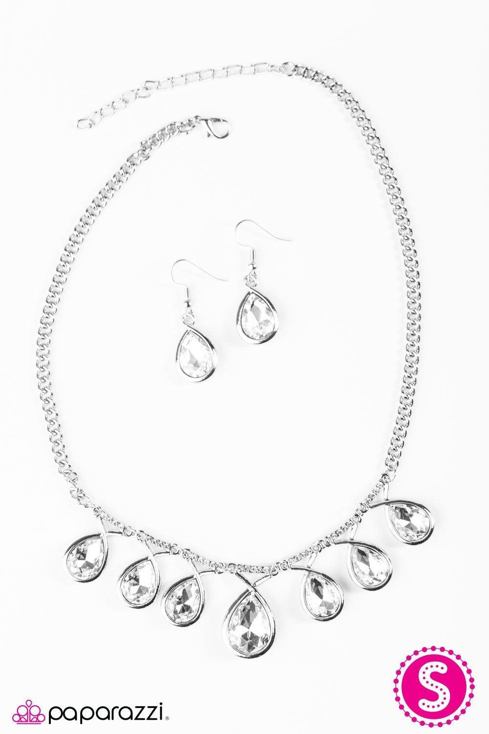 Love at FIERCE Sight White Teardrop Necklace and matching Earrings - Paparazzi Accessories-CarasShop.com - $5 Jewelry by Cara Jewels