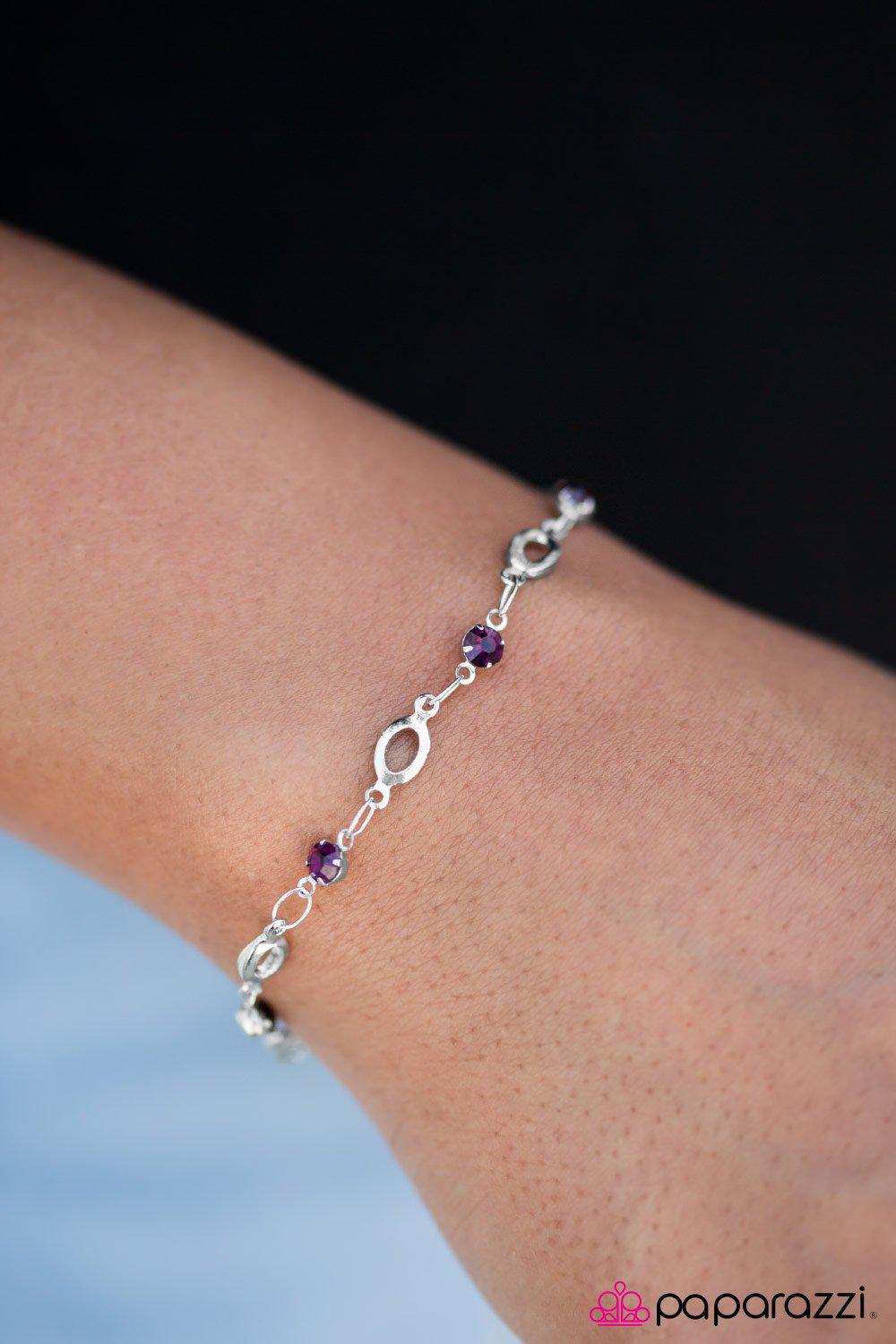 Love Don&#39;t Cost A Thing Silver and Purple Gem Bracelet - Paparazzi Accessories-CarasShop.com - $5 Jewelry by Cara Jewels
