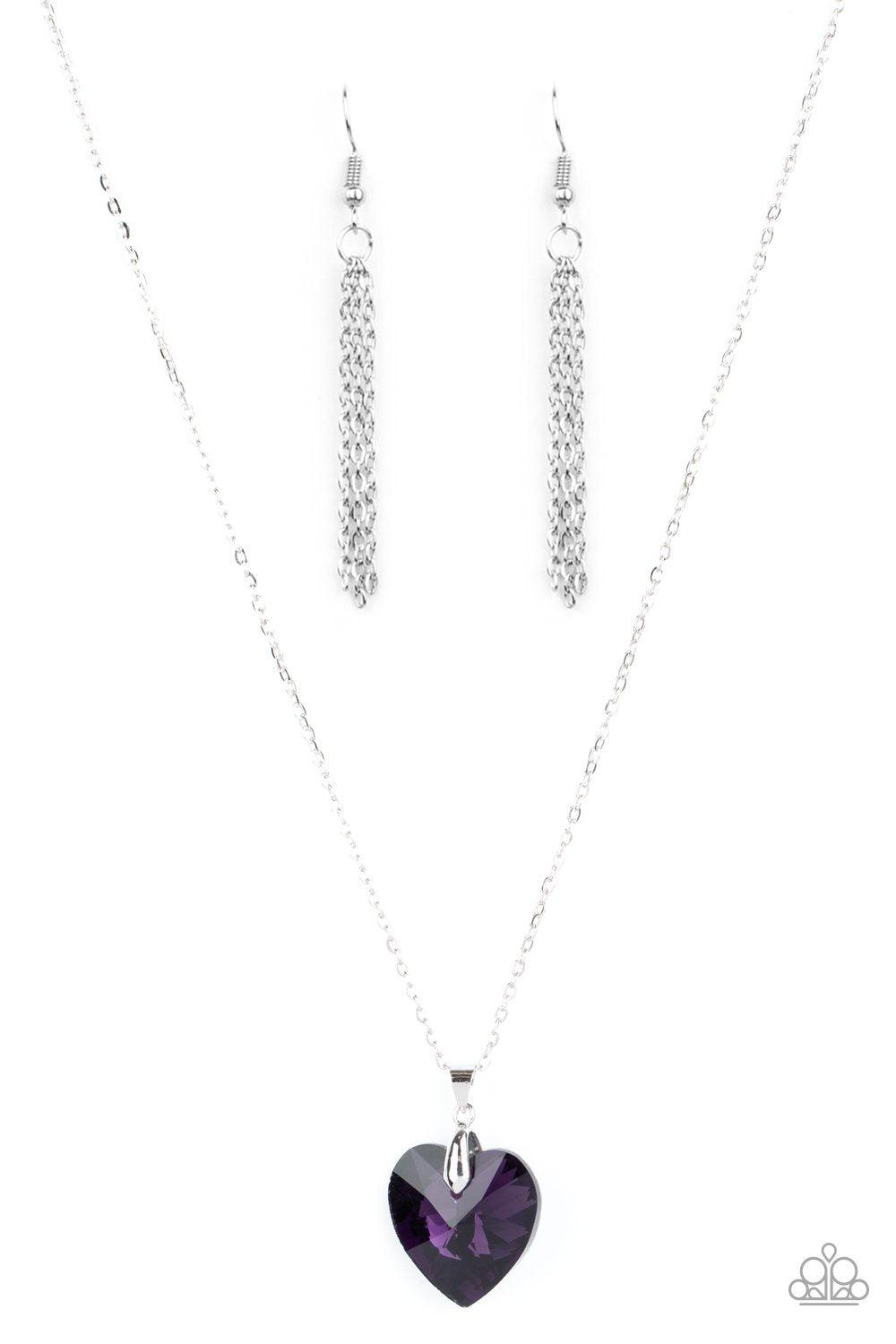 Love Hurts Purple Rhinestone Heart Necklace - Paparazzi Accessories - lightbox -CarasShop.com - $5 Jewelry by Cara Jewels